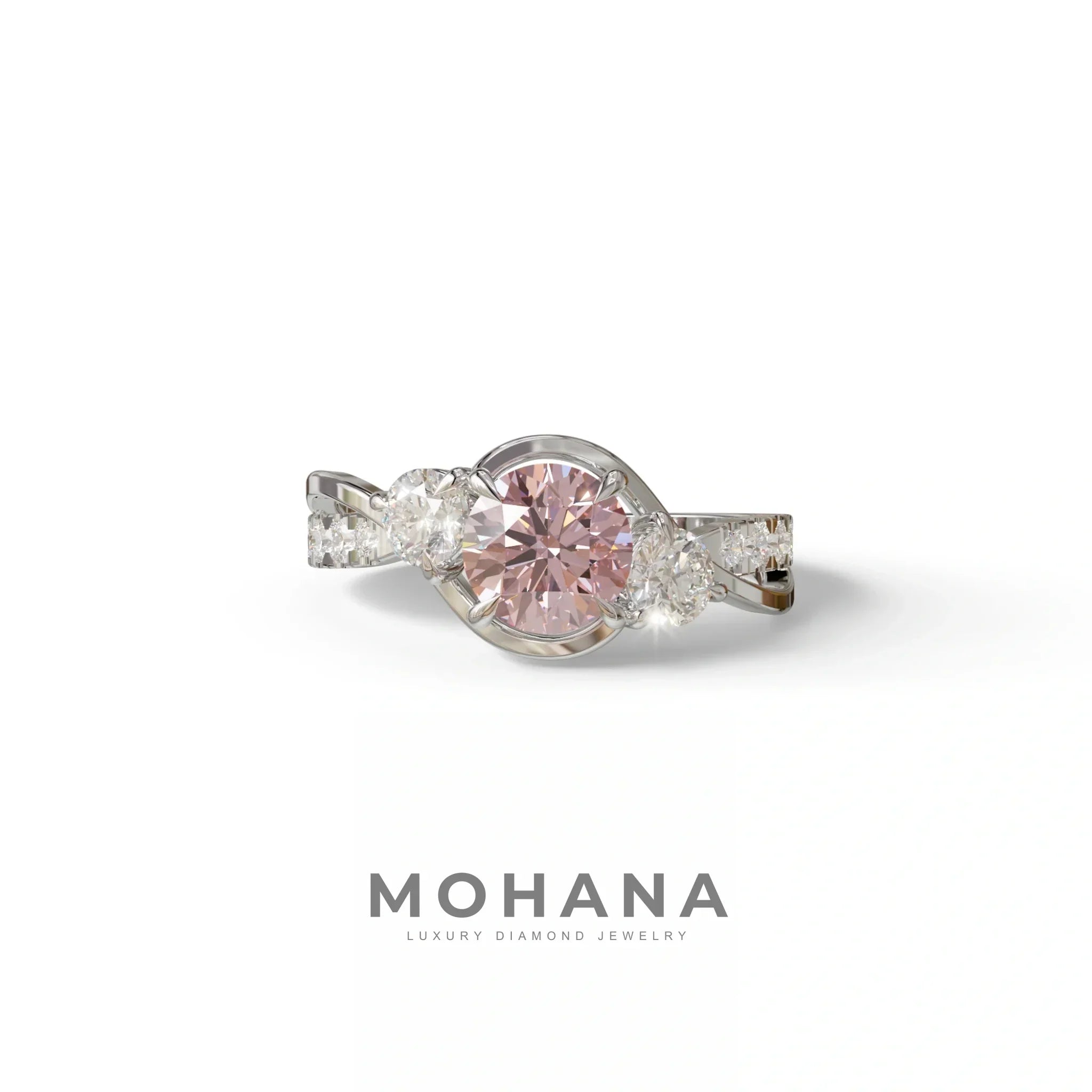 2 Carat Pink Lab Grown Diamond Round Engagement Ring - Giverny - 10K Solid Gold / White Gold