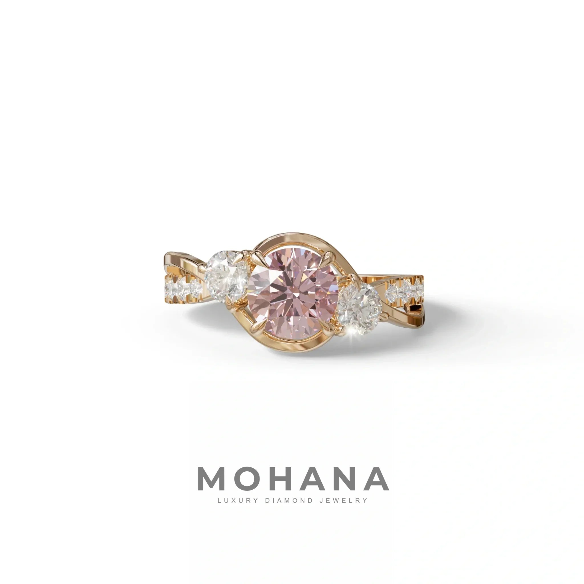 2 Carat Pink Lab Grown Diamond Round Engagement Ring - Giverny - 10K Solid Gold / Rose Gold