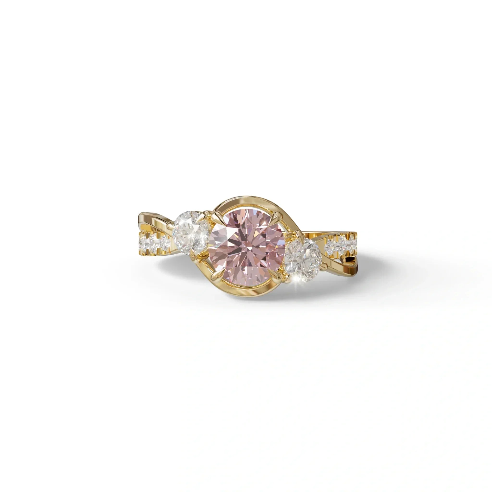 2 Carat Pink Lab Grown Diamond Round Engagement Ring - Giverny - 10K Solid Gold / Yellow Gold