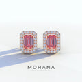 2 Carat Pink Emerald Cut Halo Setting Lab Diamond Stud Earrings - Hailey - 10K Solid Gold / Rose Gold