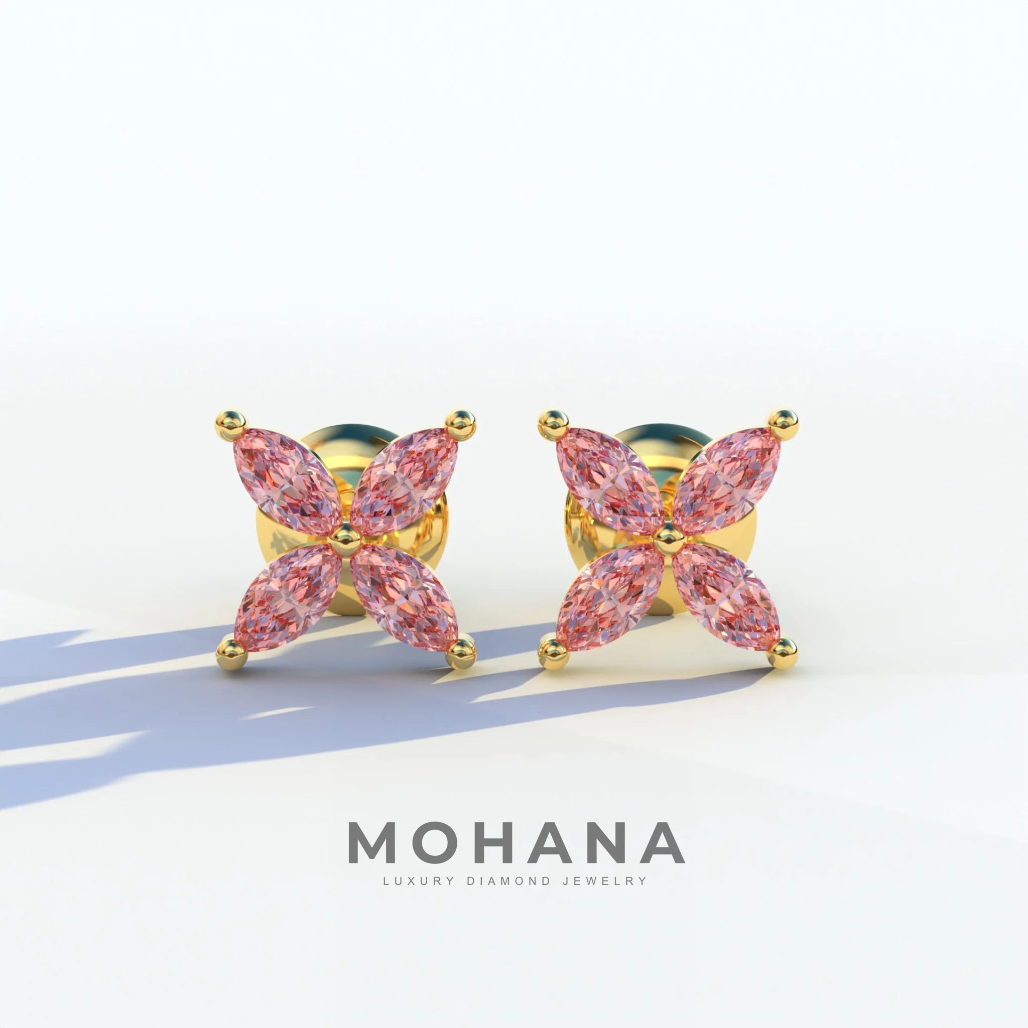 2 Carat Pink Marquise Cut Lab Grown Diamond Stud Earrings - Maria Tash - 10K Solid Gold / Yellow Gold