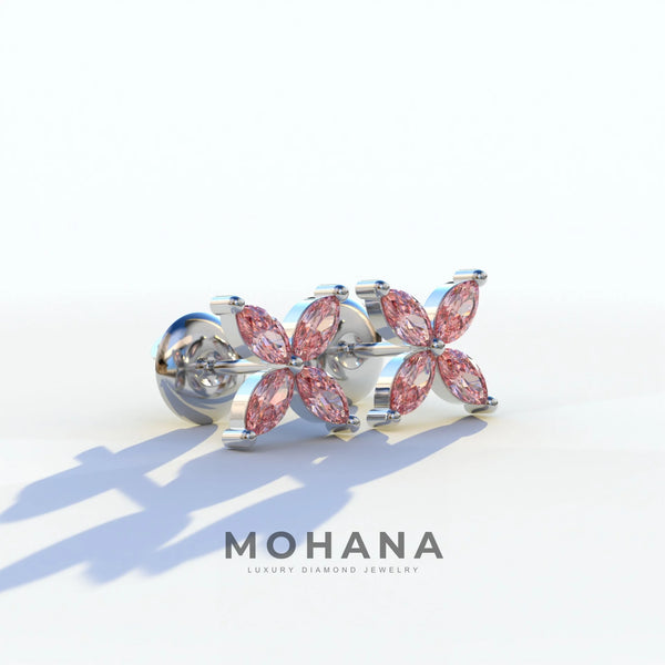 2 Carat Pink Lab Grown Diamond Stud Earrings – Marquise Cut Halo | Maria Tash alternate view