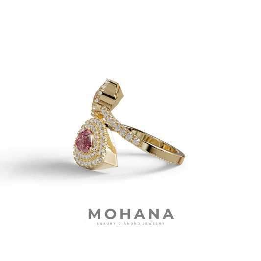 2 Carat Pink Pear Cut Halo & Pave Lab Grown Diamond Ring - Ahurissant