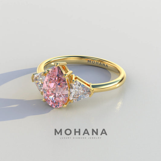 2 Carat Pink Pear Cut Three Stone Lab Diamond Engagement Ring - Elegant