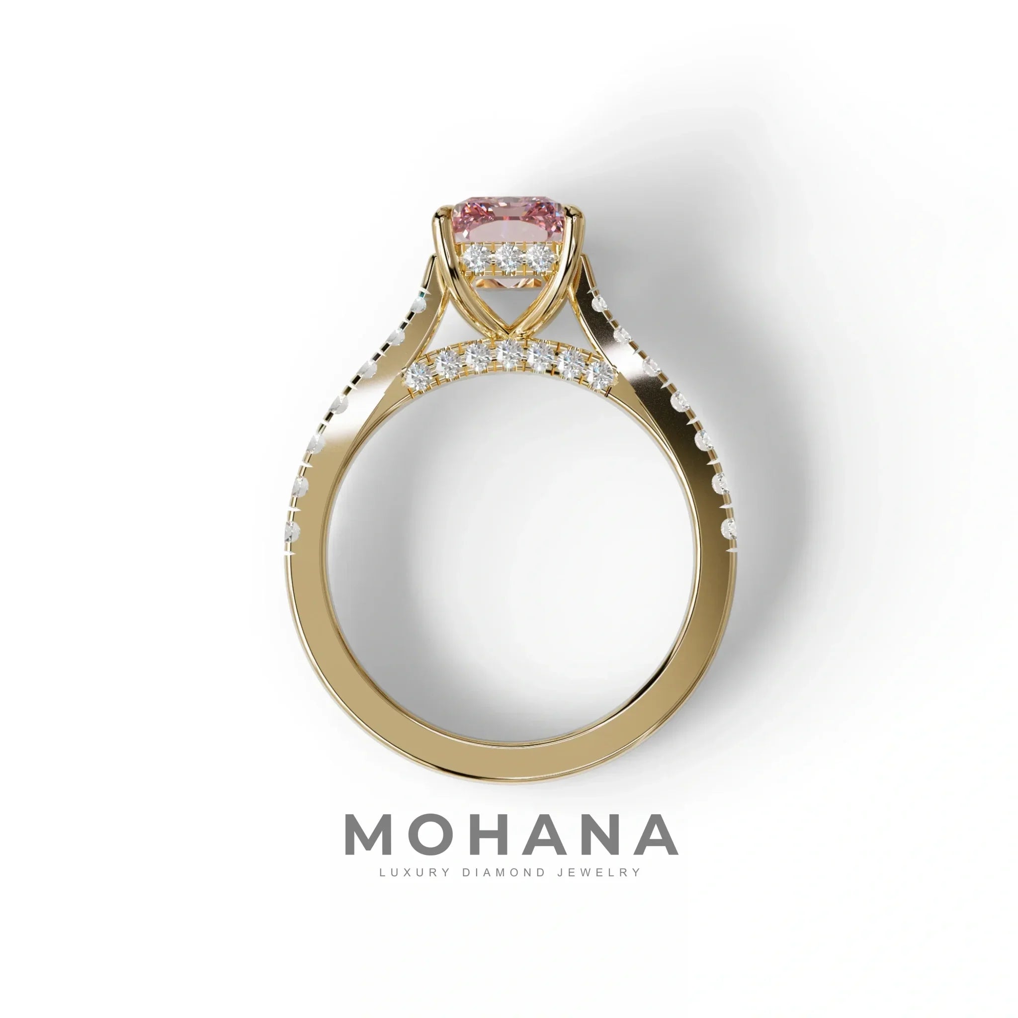 2 Carat Pink Radiant Cut Halo & Pave Lab Grown Diamond Ring- Asphalt