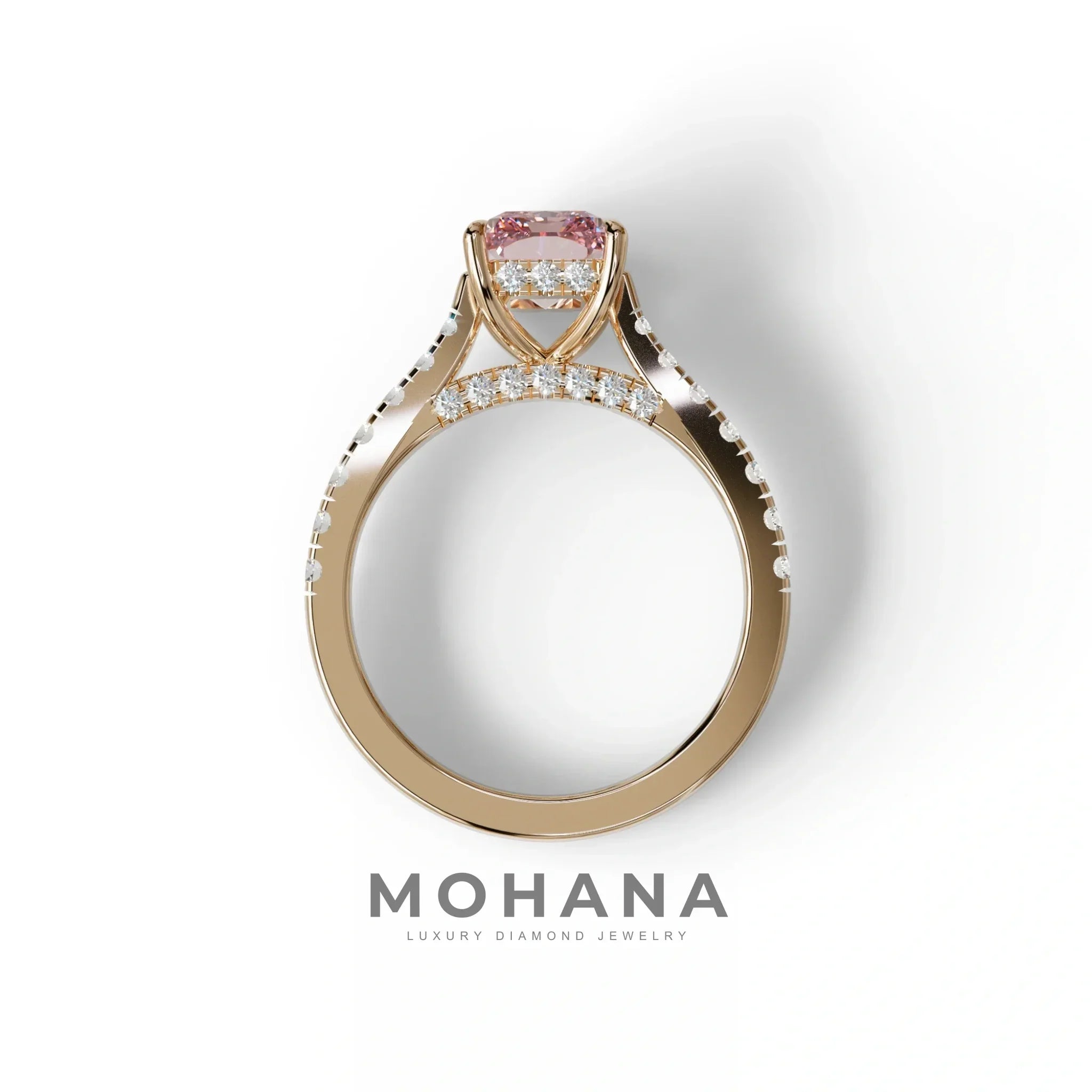 2 Carat Pink Radiant Cut Halo & Pave Lab Grown Diamond Ring- Asphalt