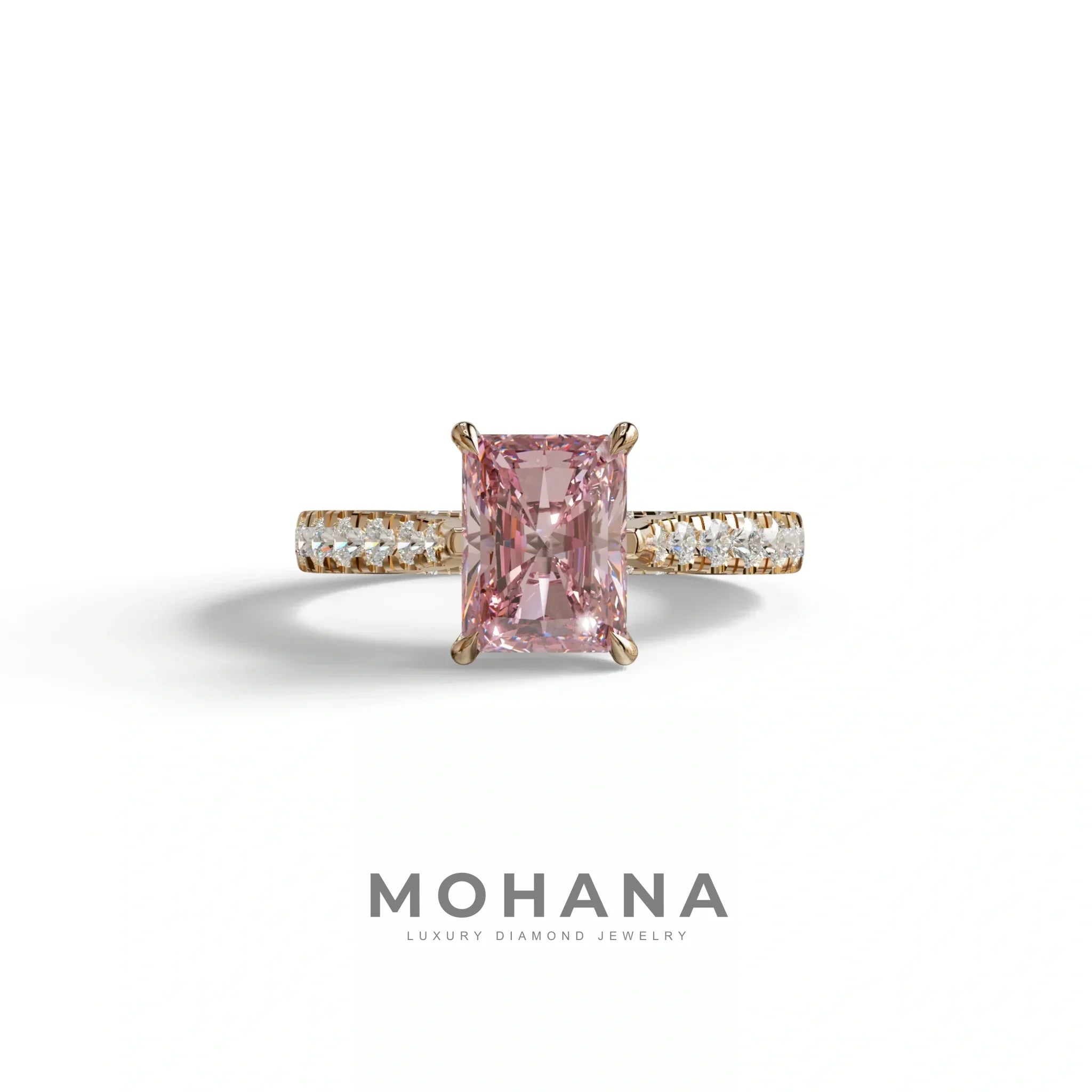 2 Carat Pink Radiant Cut Halo & Pave Lab Grown Diamond Ring- Asphalt