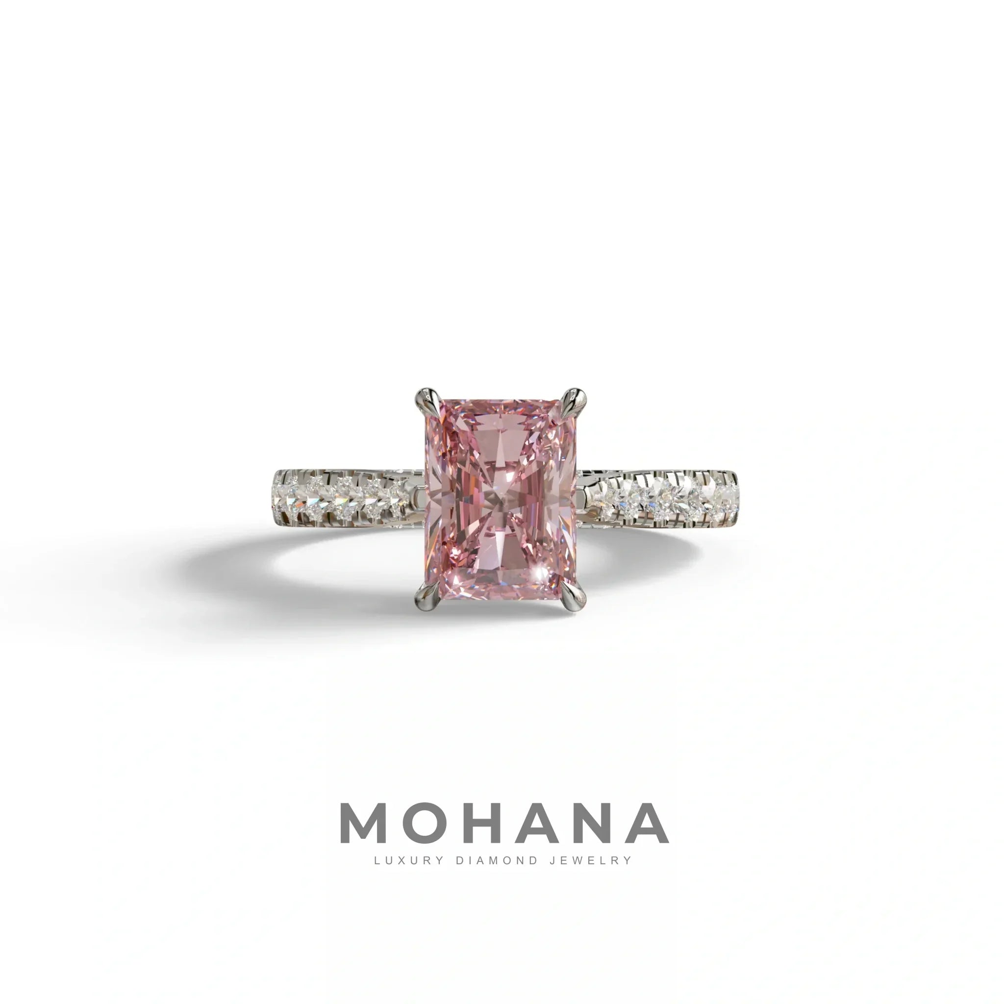 2 Carat Pink Radiant Cut Halo & Pave Lab Grown Diamond Ring- Asphalt