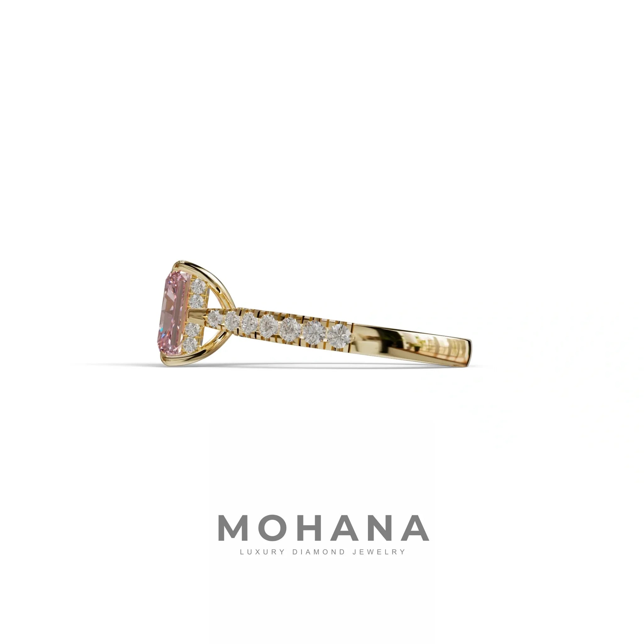 2 Carat Pink Radiant Cut Halo & Pave Lab Grown Diamond Ring- Asphalt