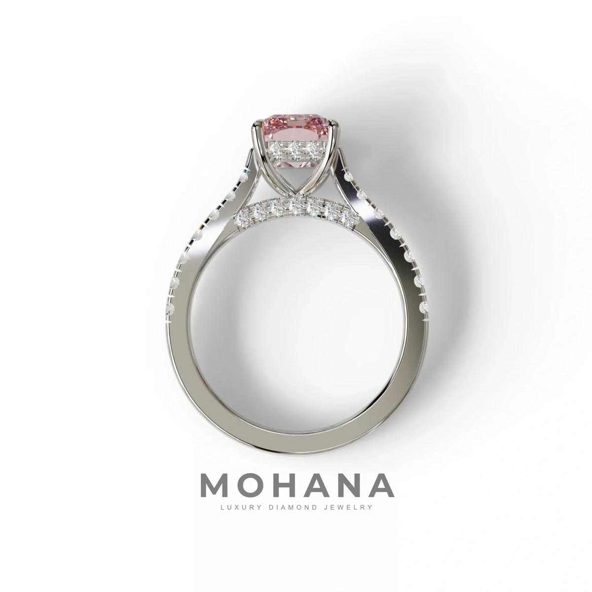 2 Carat Pink Radiant Cut Halo & Pave Lab Grown Diamond Ring- Asphalt