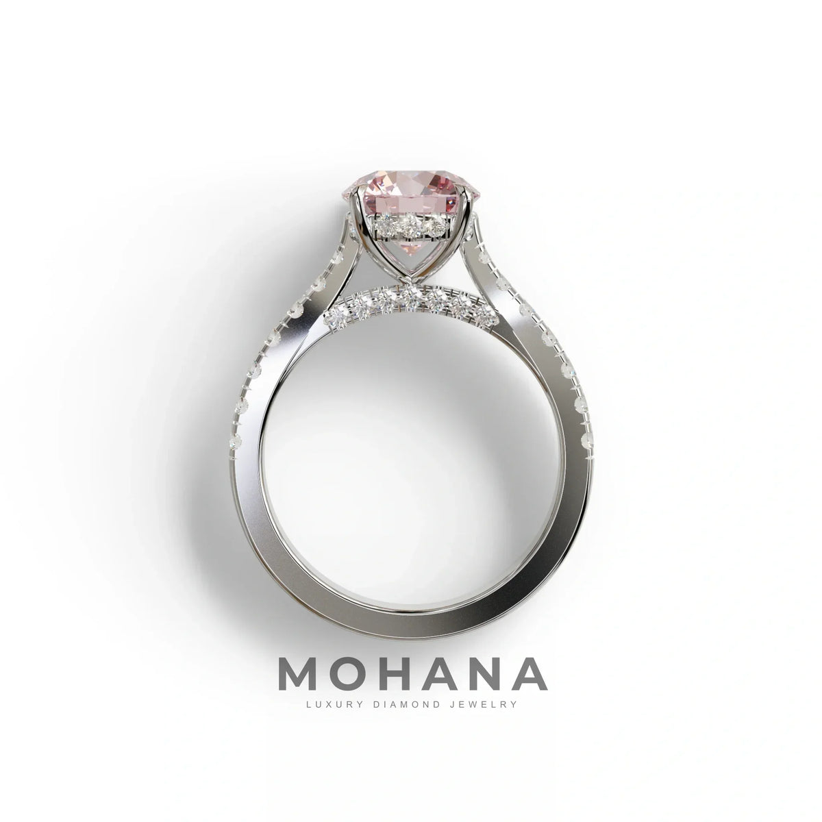 2 Carat Round Cut Pink Lab Grown Diamond Engagement Ring | Hidden Halo & Pave - Brilliant