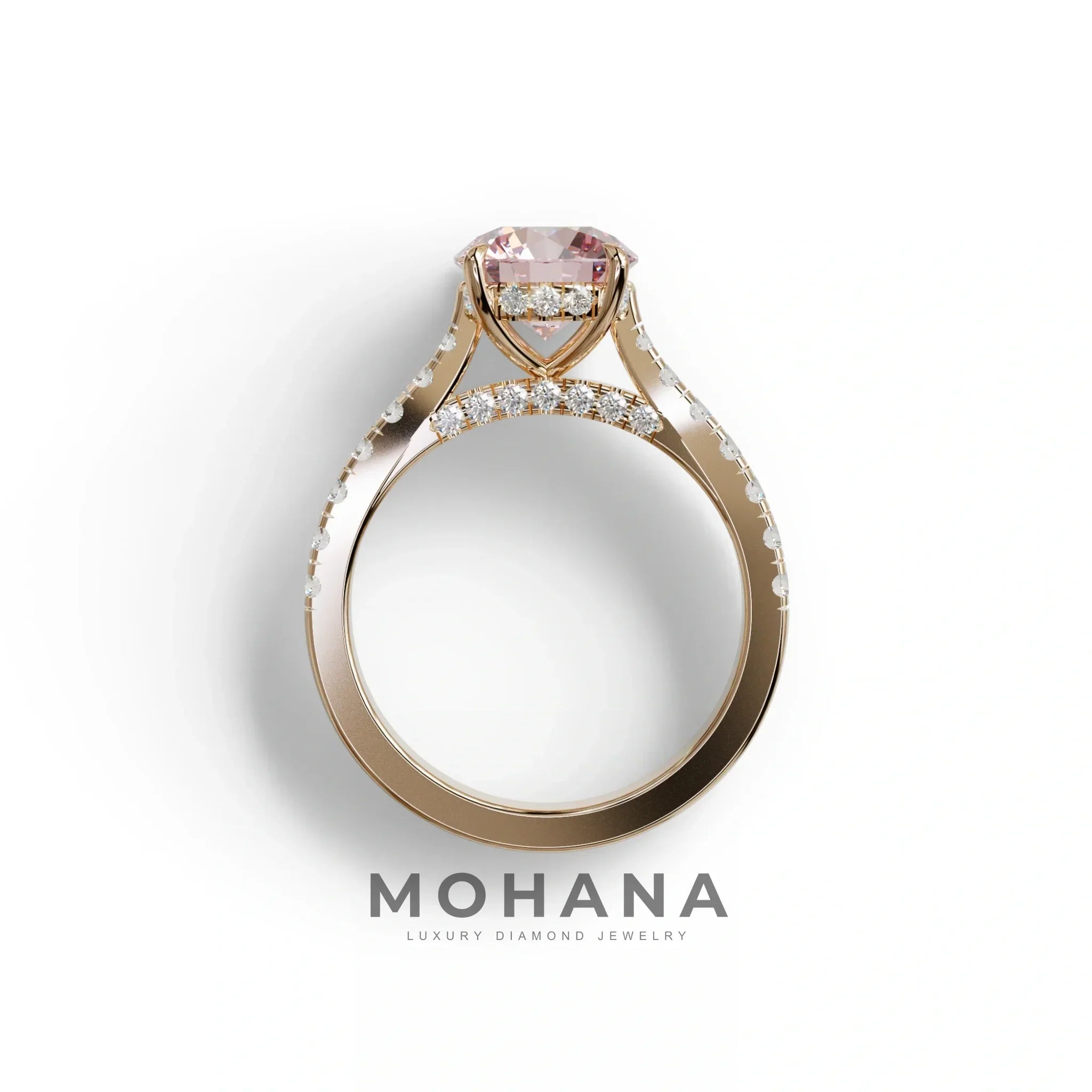 2 Carat Round Cut Pink Lab Grown Diamond Engagement Ring | Hidden Halo & Pave - Brilliant