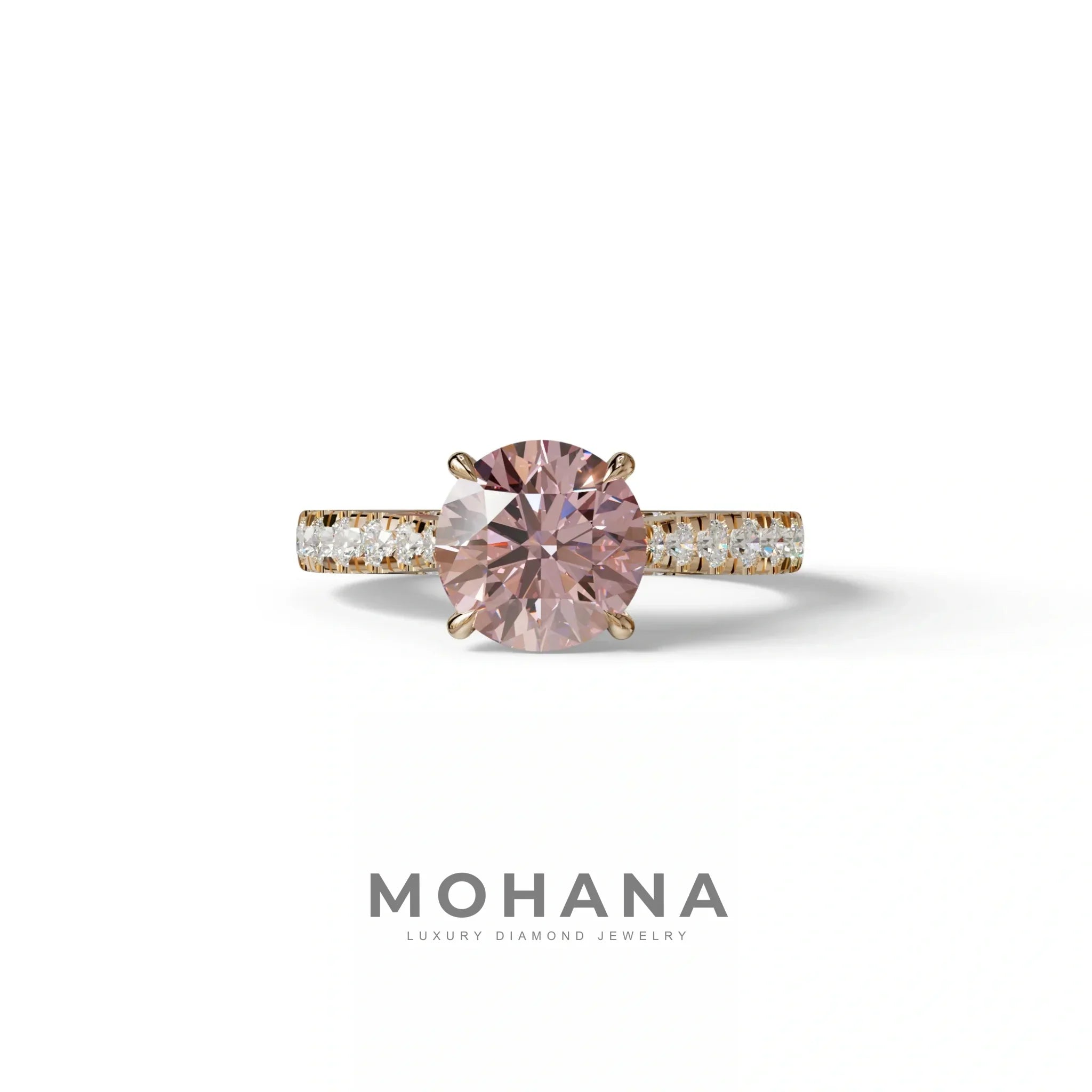 2 Carat Round Cut Pink Lab Grown Diamond Engagement Ring | Hidden Halo & Pave - Brilliant - 10K Solid Gold / Rose Gold