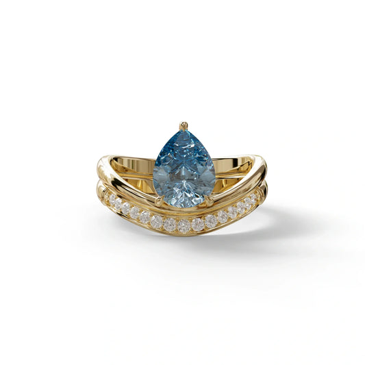 2 Carat Vivid Blue Color Lab Diamond Wedding Ring set - Gemini - 10K Solid Gold / Yellow Gold