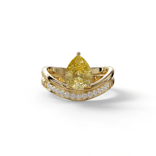 2 Carat Yellow Color Lab Diamond Wedding Ring set - Gemini - 10K Solid Gold / Yellow Gold