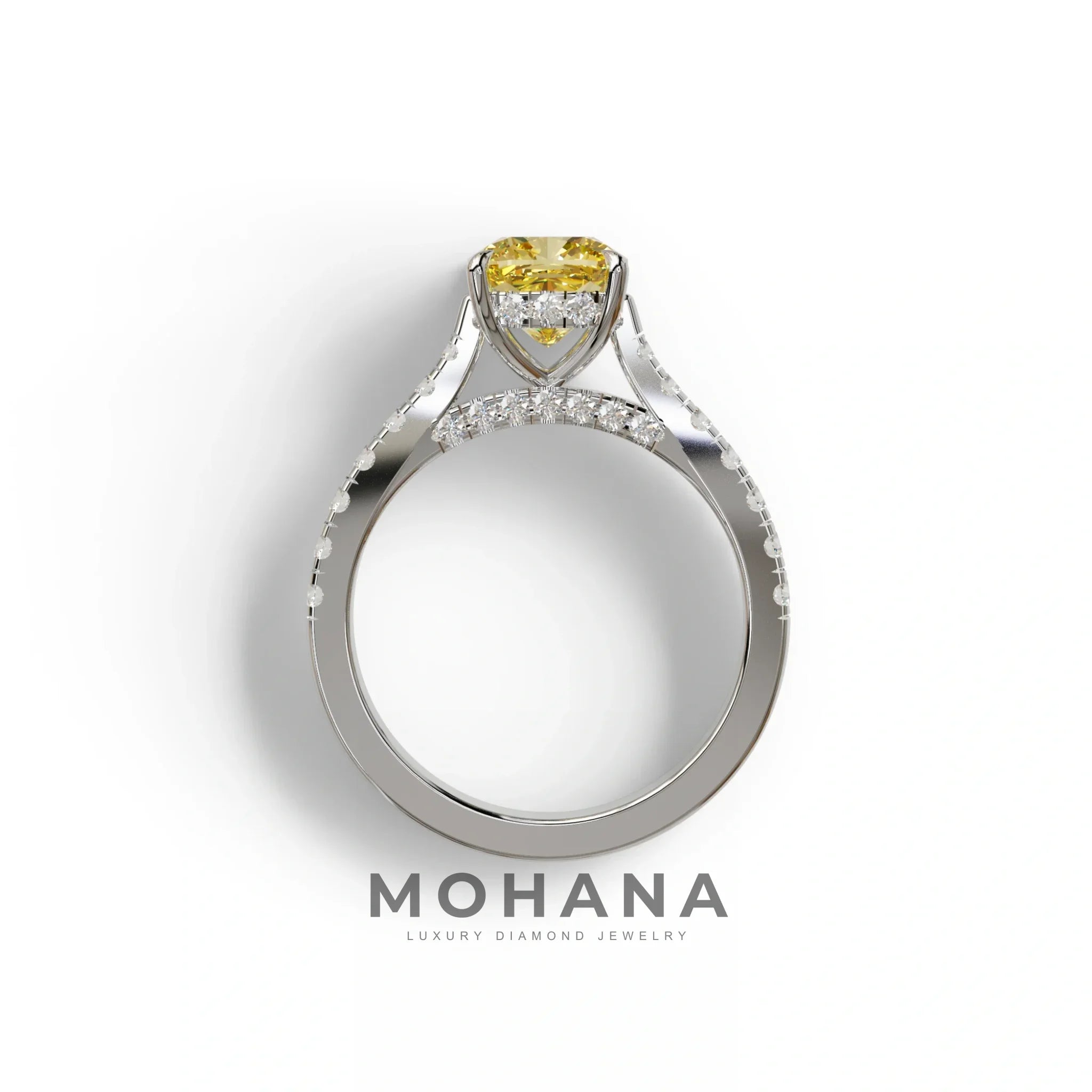 2 Carat Yellow Cushion Cut Lab Diamond Engagement Ring - Leo