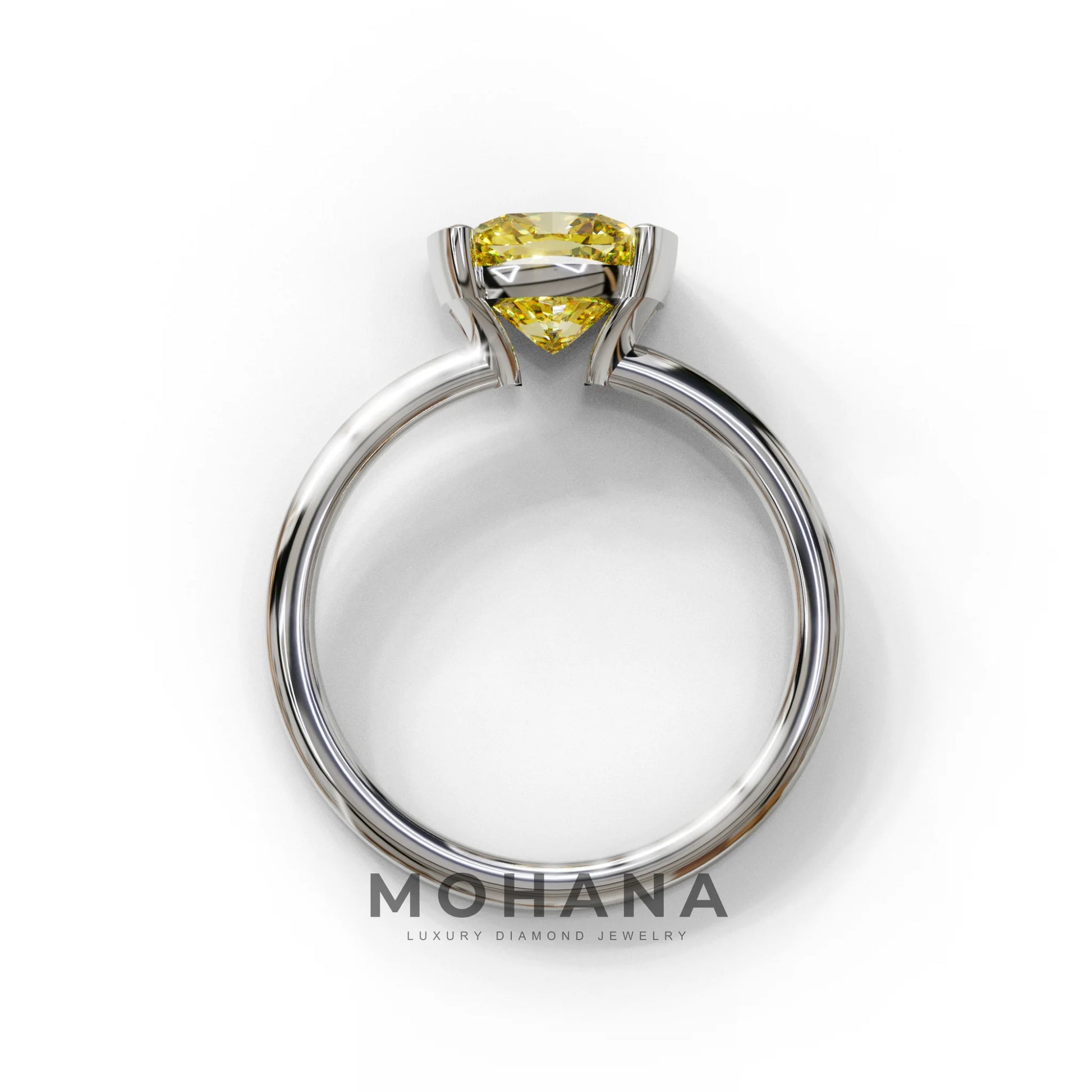 2 Carat Yellow Cushion Diamond Ring - Half Bezel Set Ring - Remi
