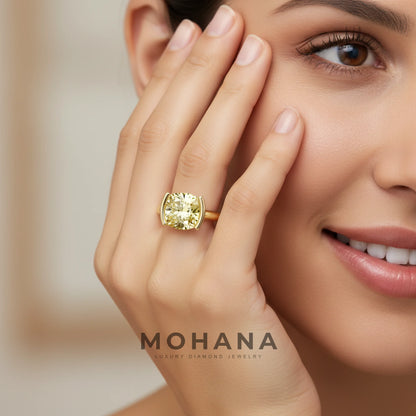 2 Carat Yellow Cushion Cut Lab Grown Diamond Half-Bezel Solitaire Engagement Ring – Ultra Low Profile