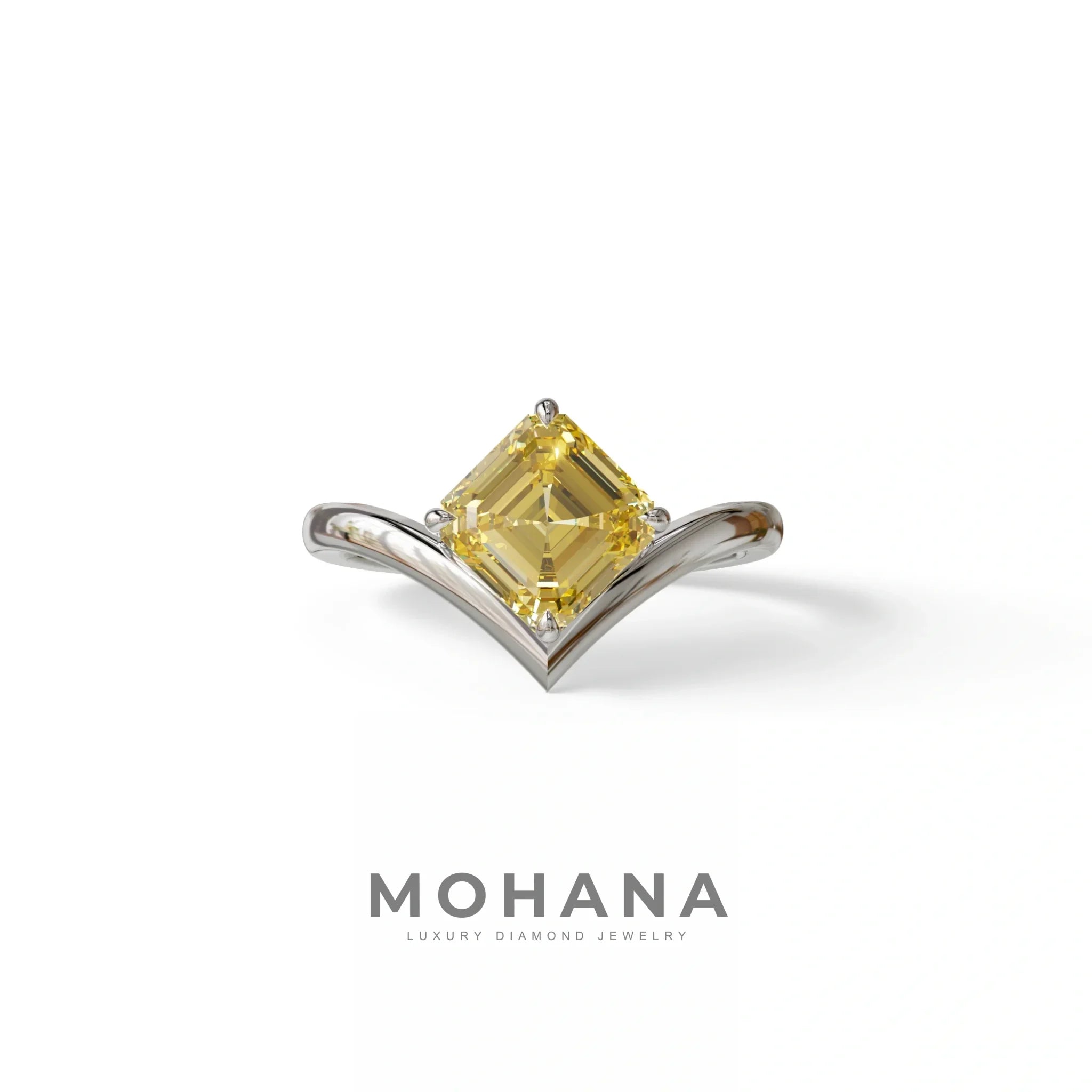 2 Ct Fancy Yellow Asscher Cut Lab Diamond Solitaire Engagement Ring - Louily - 10K Solid Gold / White Gold
