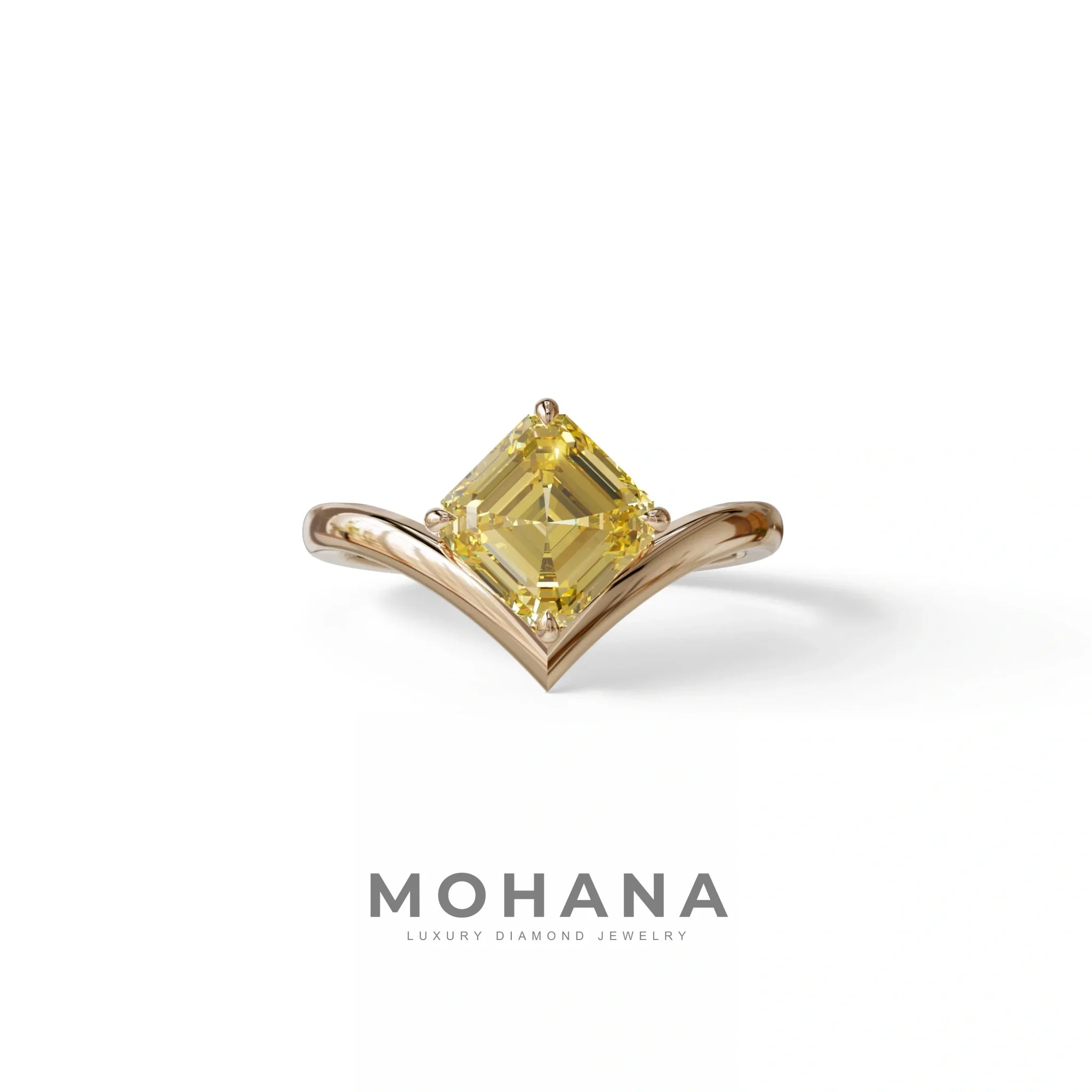 2 Ct Fancy Yellow Asscher Cut Lab Diamond Solitaire Engagement Ring - Louily - 10K Solid Gold / Rose Gold