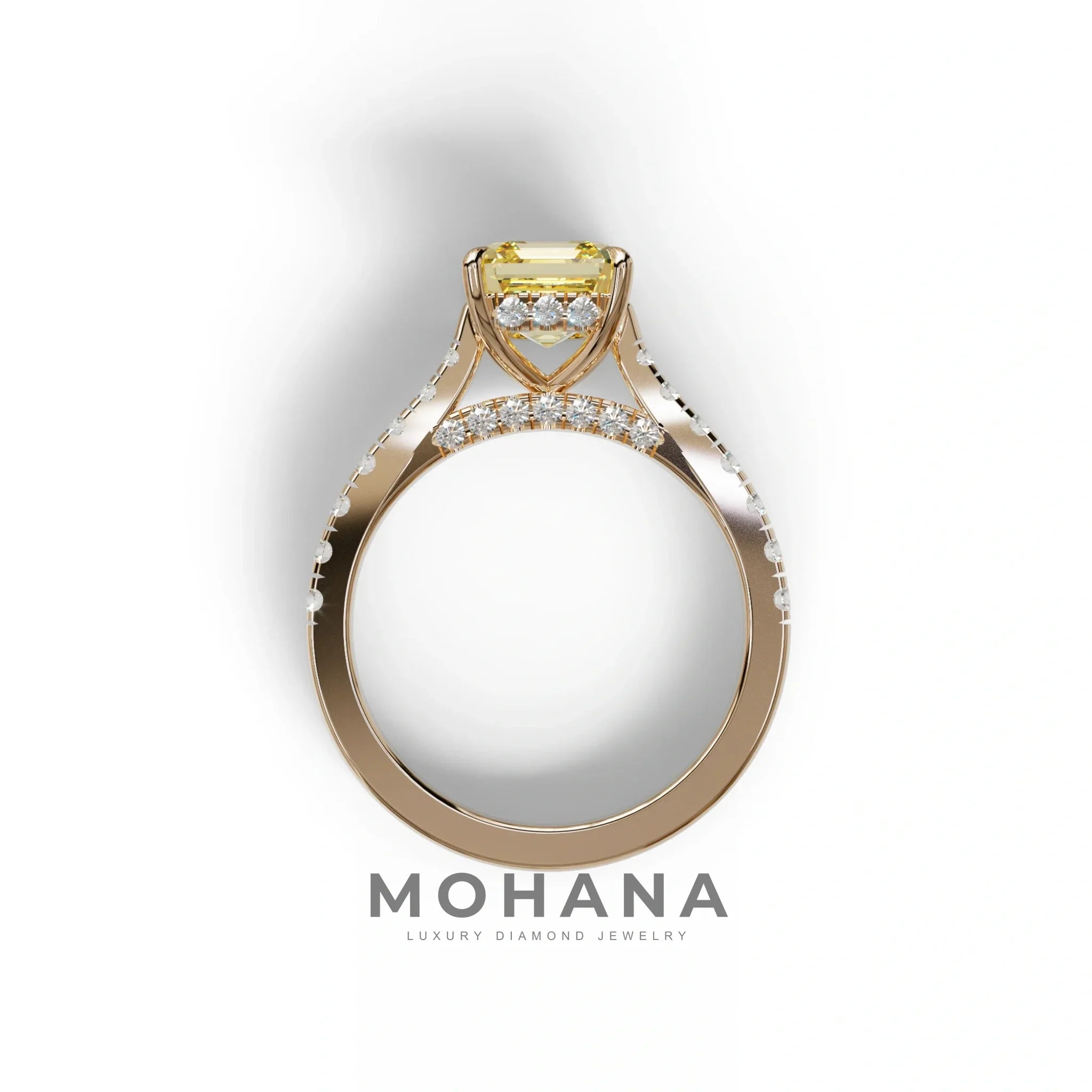 2 Carat Yellow Asscher Cut Lab Grown Diamond Engagement Ring | Hidden Halo & Pave - Kay