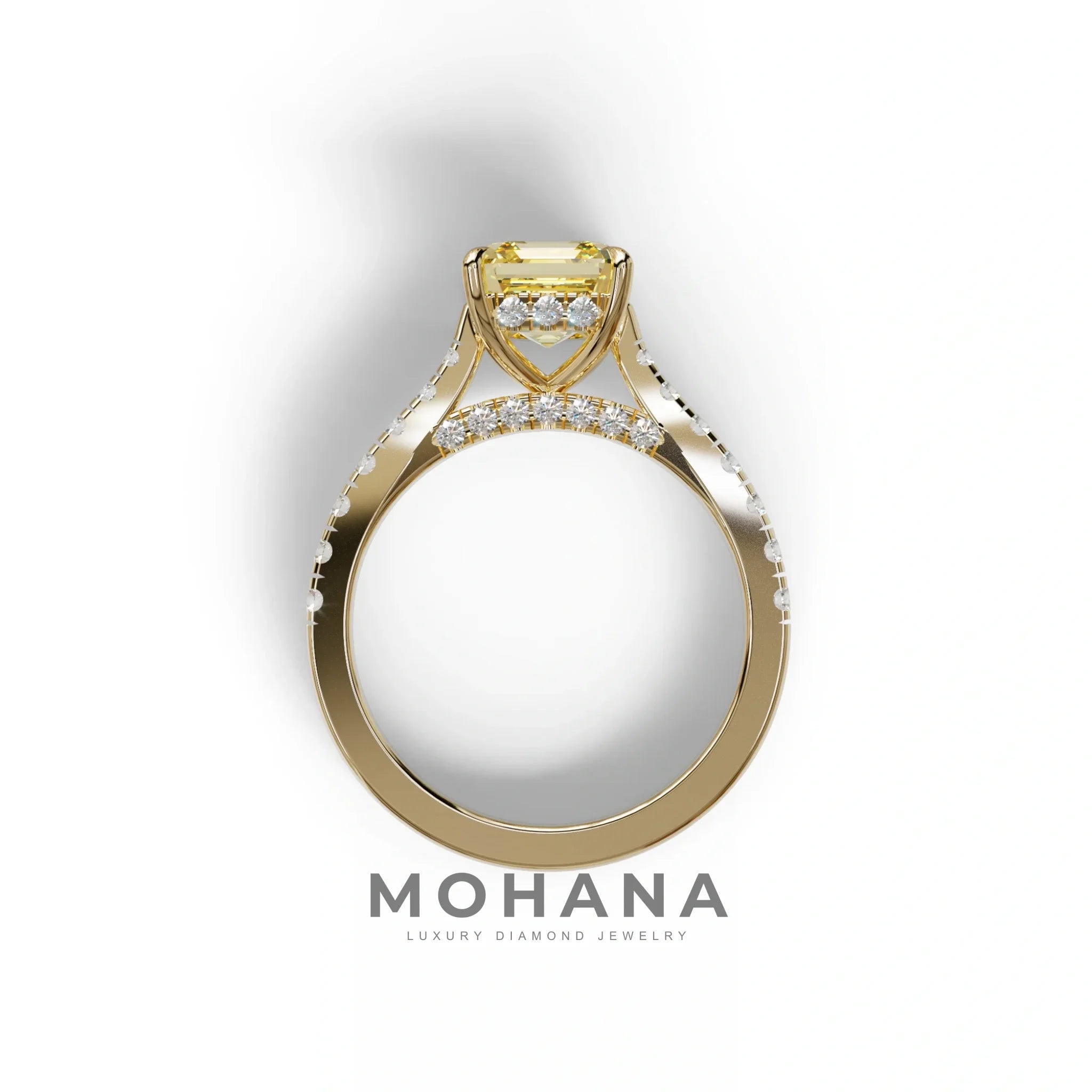 2 Carat Yellow Asscher Cut Lab Grown Diamond Engagement Ring | Hidden Halo & Pave - Kay