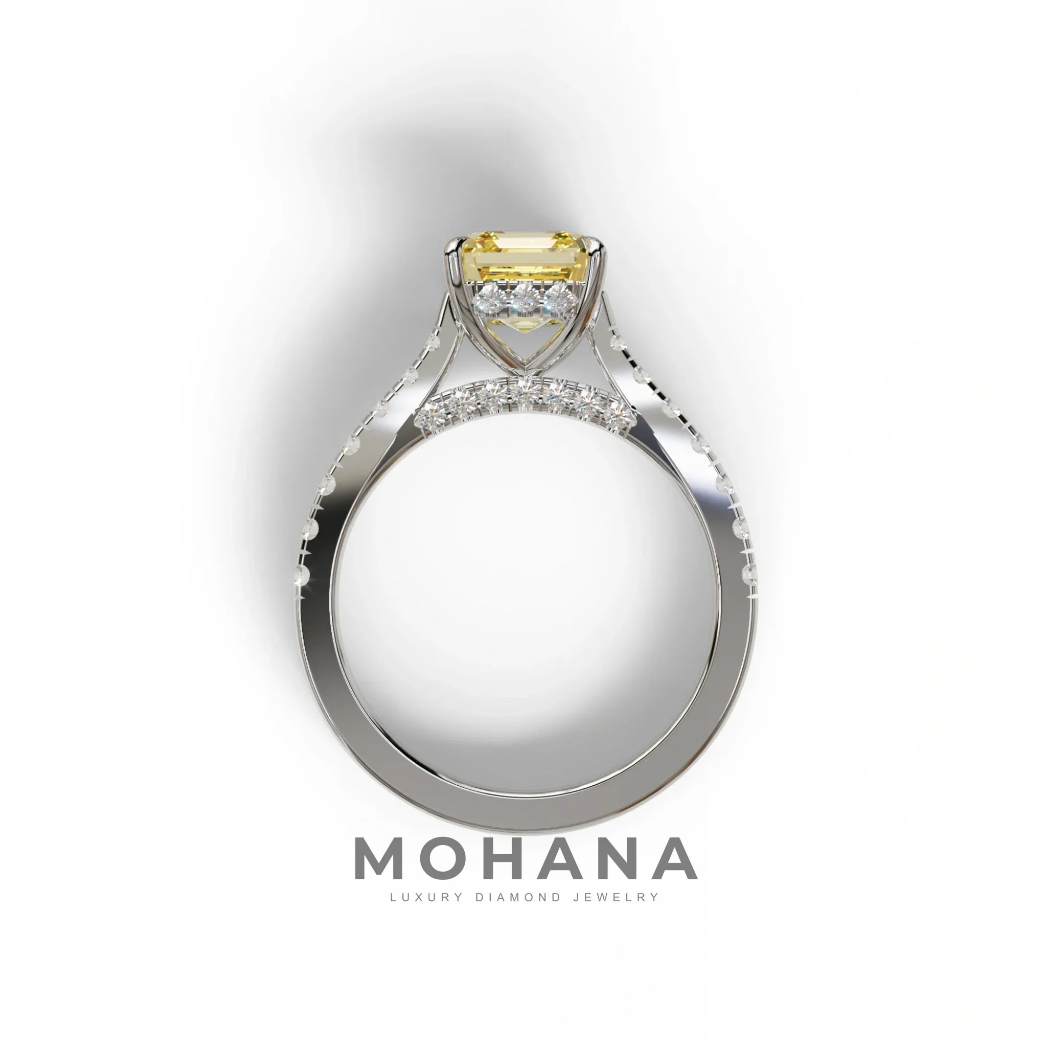 2 Carat Yellow Asscher Cut Lab Grown Diamond Engagement Ring | Hidden Halo & Pave - Kay