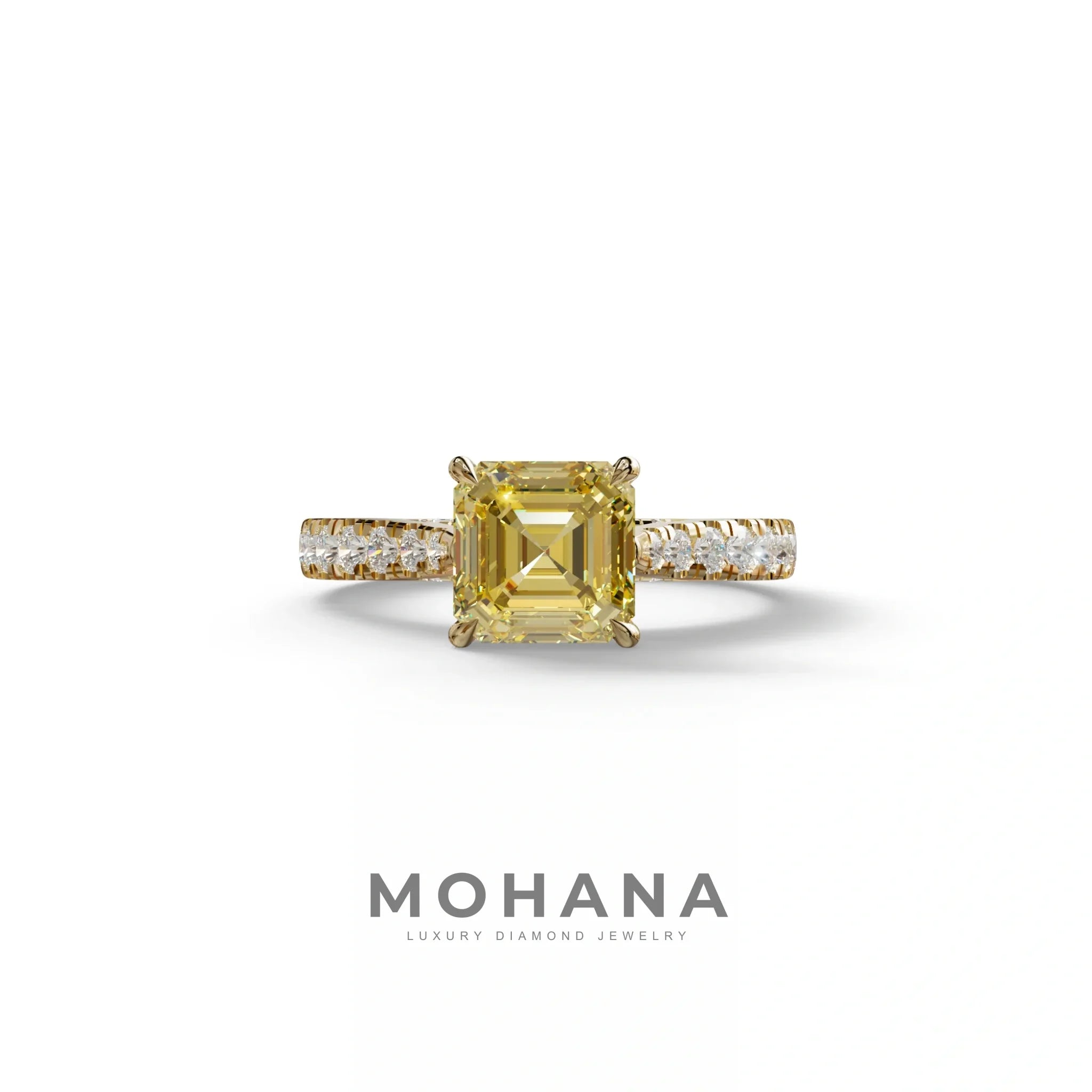 2 Carat Yellow Asscher Cut Lab Grown Diamond Engagement Ring | Hidden Halo & Pave - Kay - 10K Solid Gold / Yellow Gold