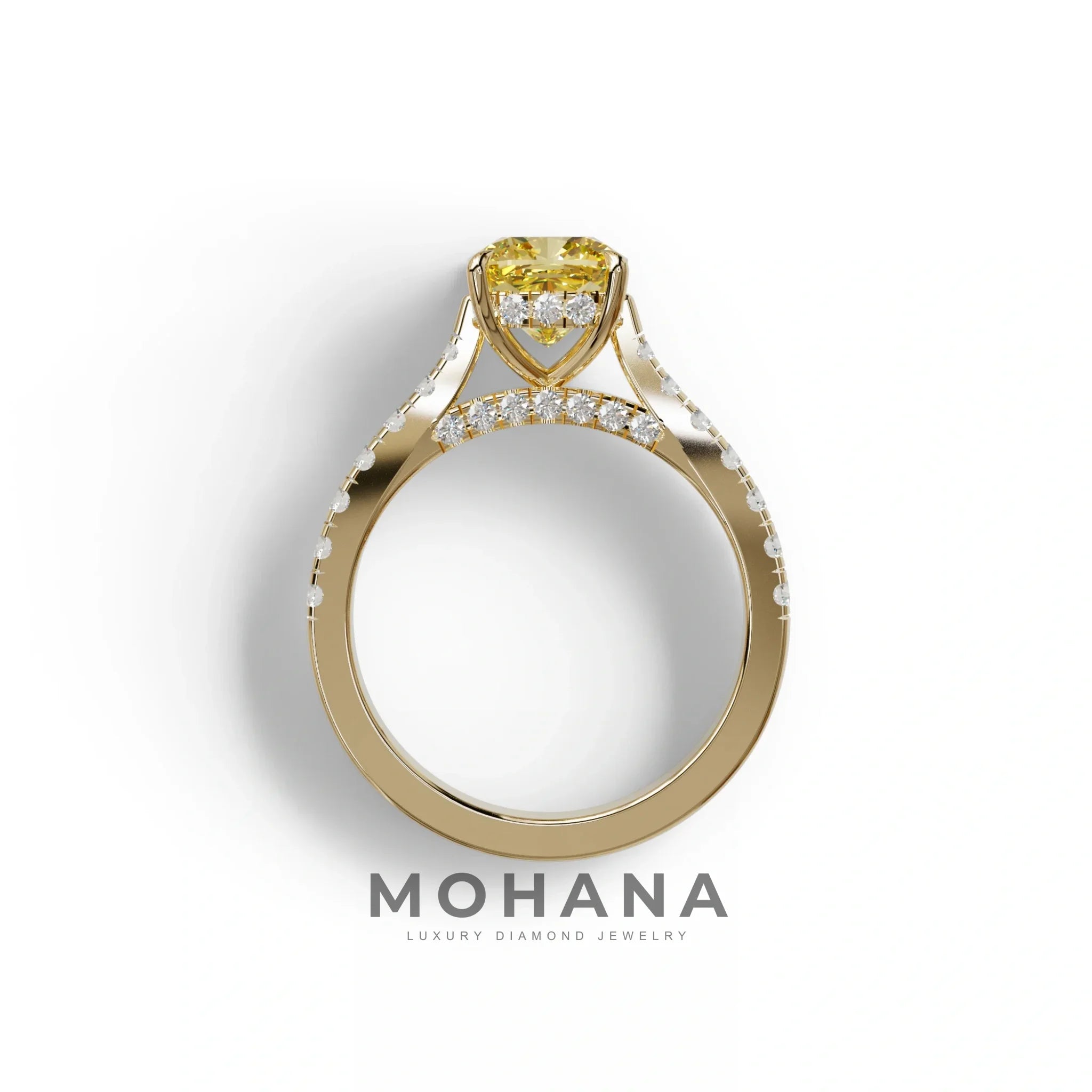 2 Carat Yellow Cushion Cut Lab Diamond Engagement Ring - Leo