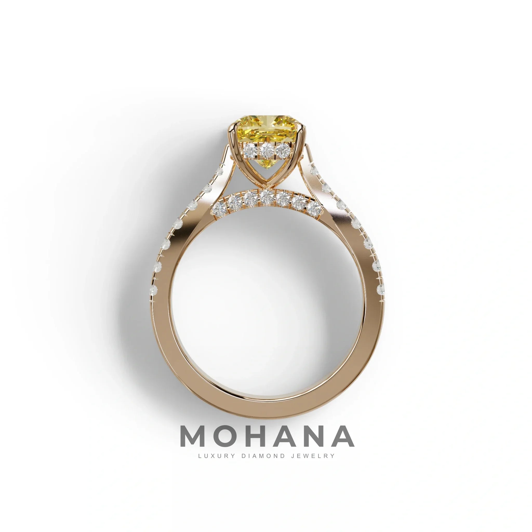 2 Carat Yellow Cushion Cut Lab Diamond Engagement Ring - Leo