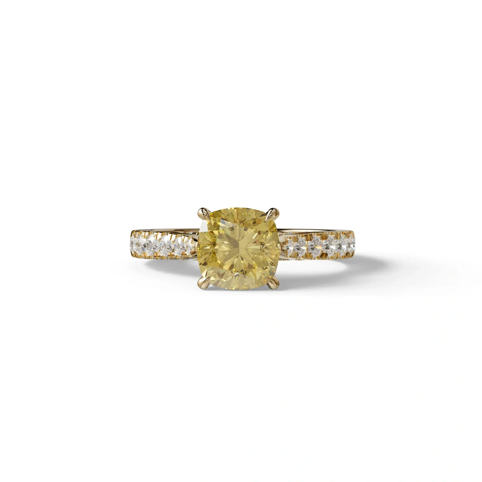 2 Carat Yellow Cushion Cut Lab Diamond Engagement Ring - Leo - 10K Solid Gold / Yellow Gold