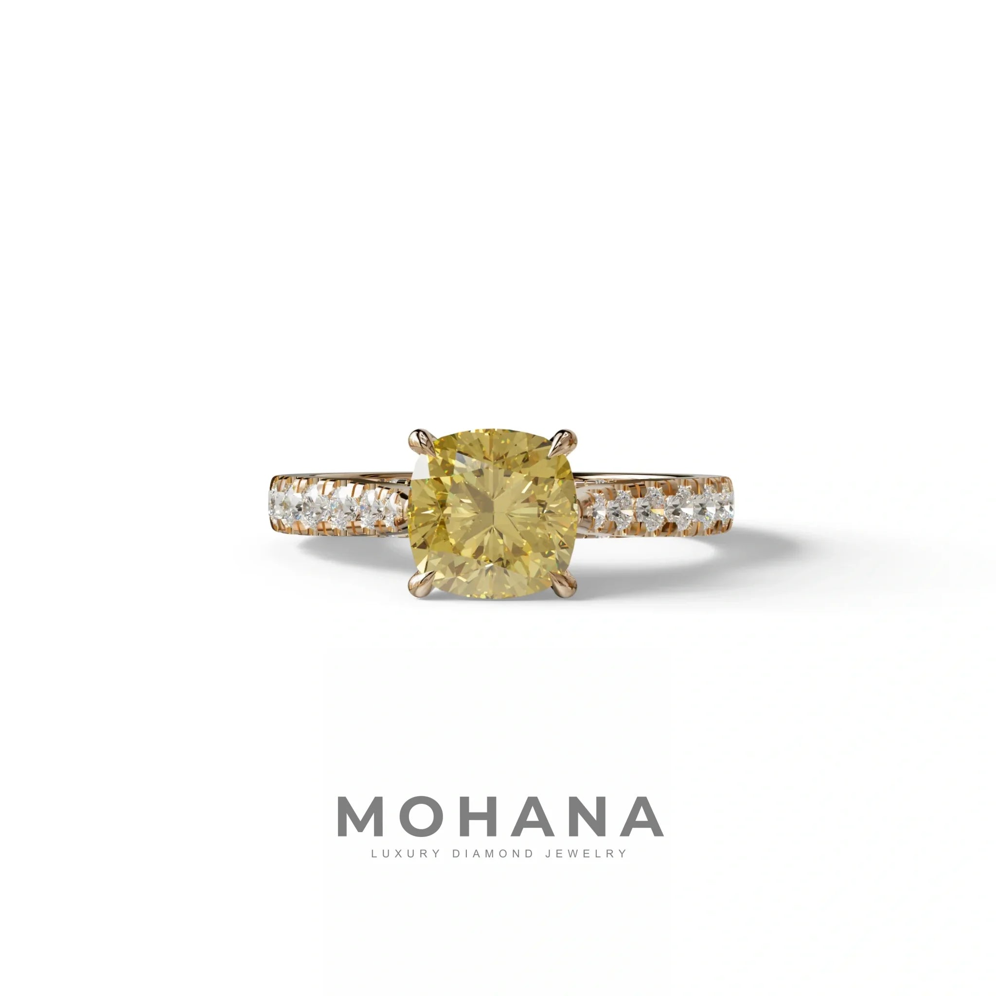 2 Carat Yellow Cushion Cut Lab Diamond Engagement Ring - Leo - 10K Solid Gold / Rose Gold