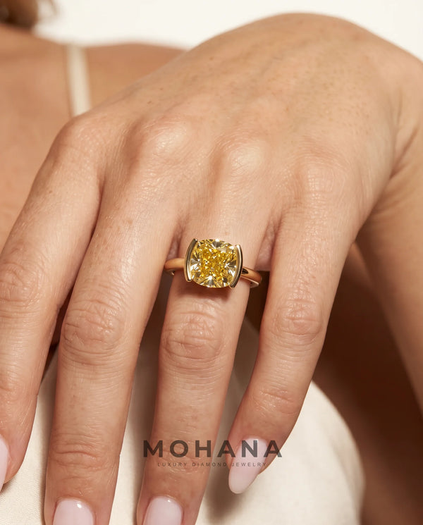 2 Carat Yellow Lab Grown Diamond Engagement Ring – Cushion Cut Bezel | Bezel alternate view