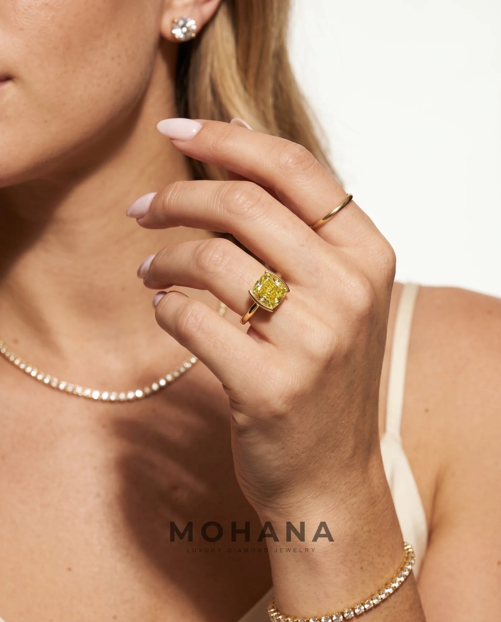 2 Carat Yellow Lab Grown Diamond Engagement Ring – Cushion Cut Bezel | Bezel - Engagement Ring