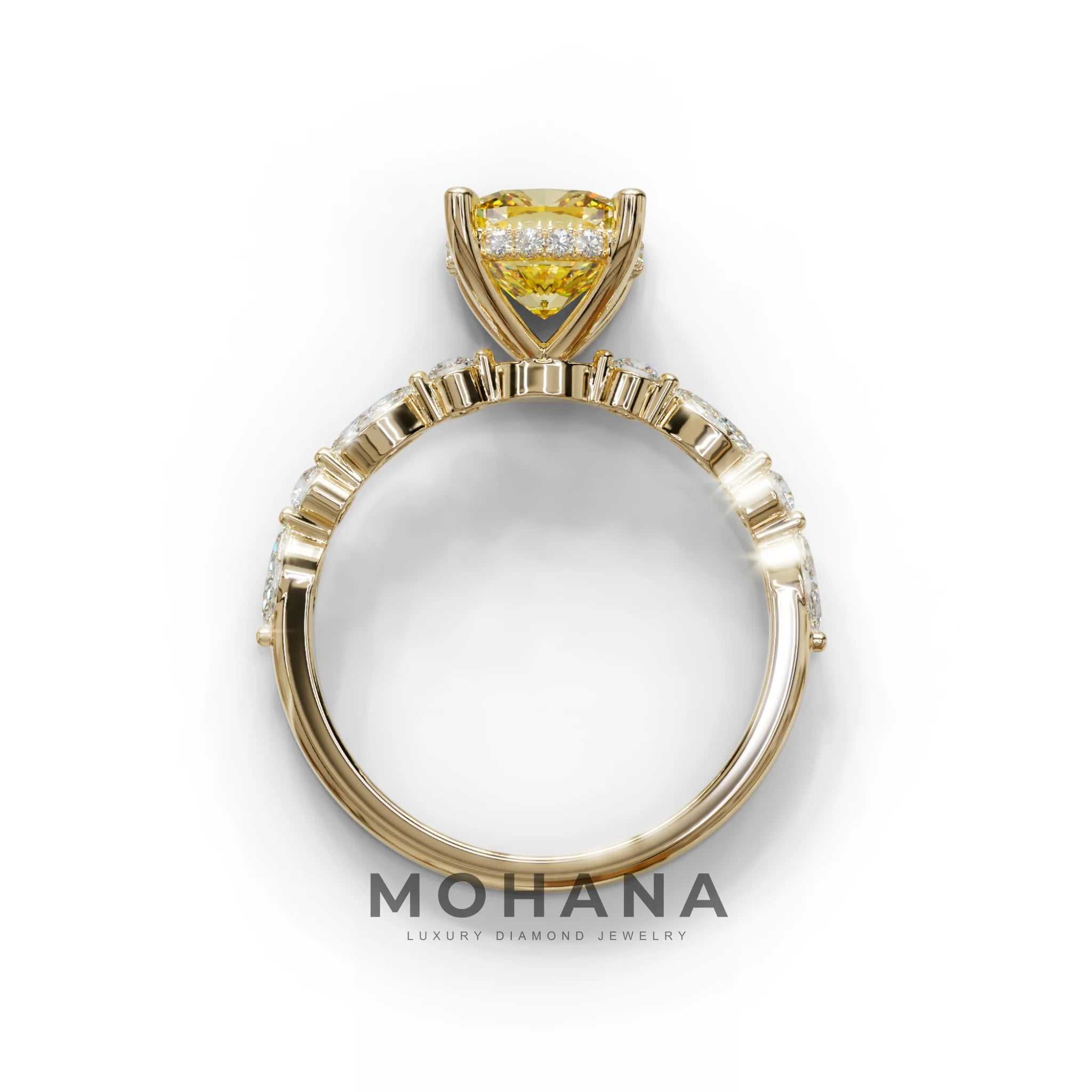 2 Carat Yellow Cushion Cut Hidden Halo & Pave Lab Diamond Ring - Daisy