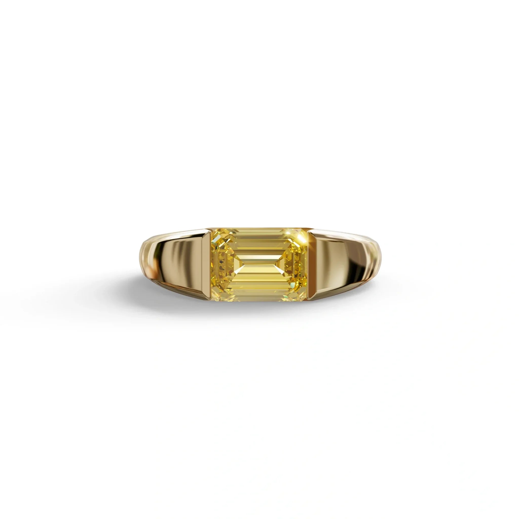 2 Carat Yellow Emerald Cut East West Lab Diamond Ring - Ashleen - 10K Solid Gold / Yellow Gold