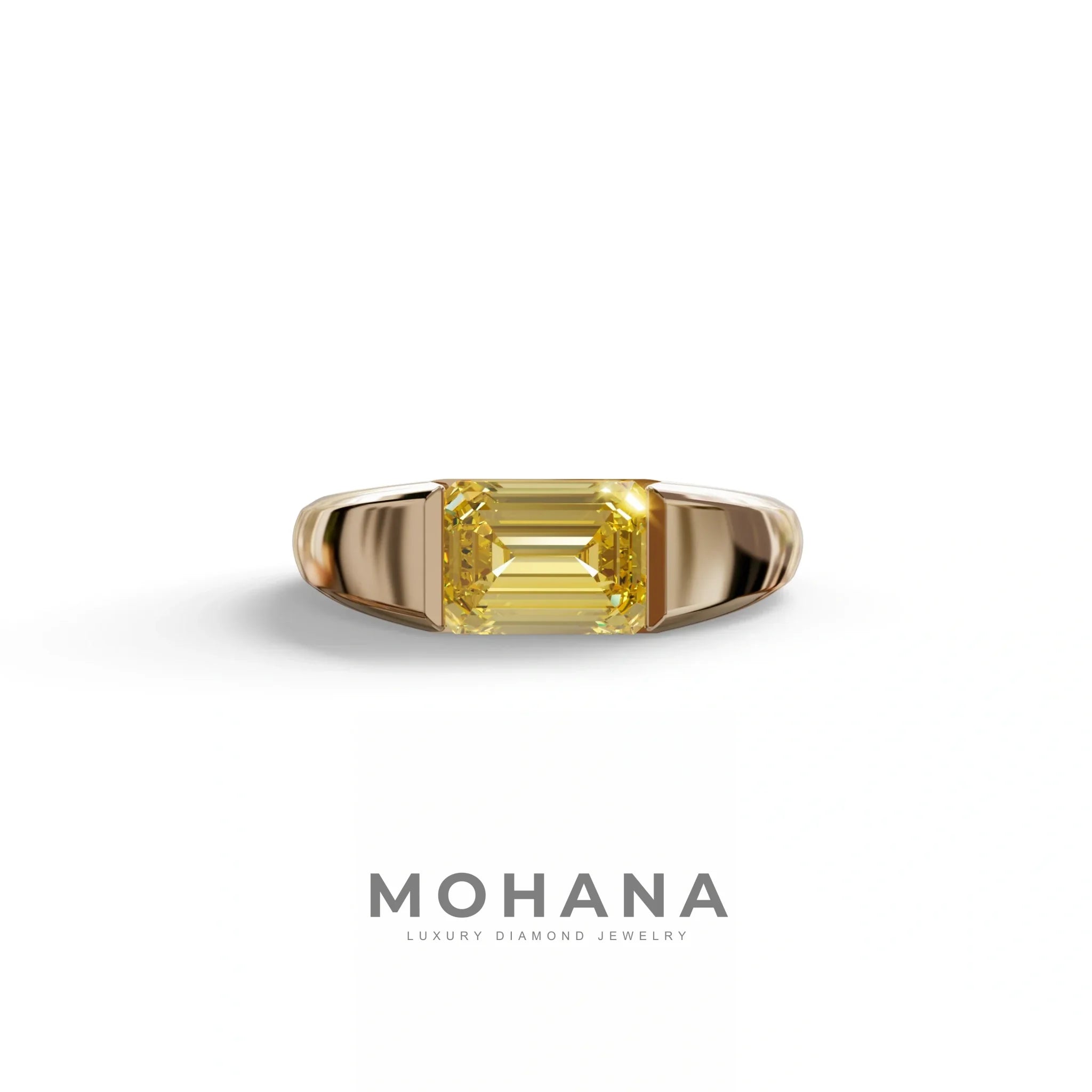 2 Carat Yellow Emerald Cut East West Lab Diamond Ring - Ashleen - 10K Solid Gold / Rose Gold