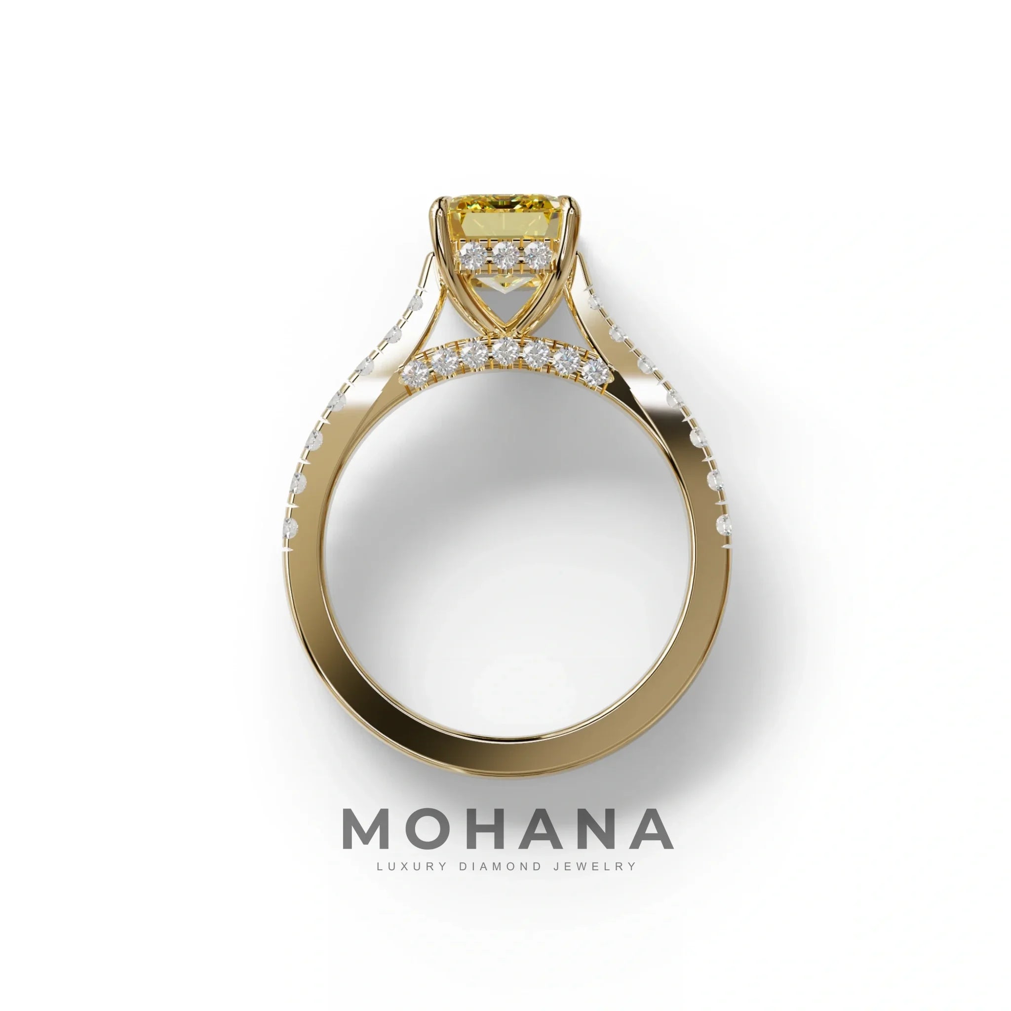 2 Carat Yellow Emerald Cut Hidden Halo & Pave Lab Diamond Ring - Siara