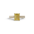 2 Carat Yellow Emerald Cut Hidden Halo & Pave Lab Diamond Ring - Siara - 10K Solid Gold / Yellow Gold
