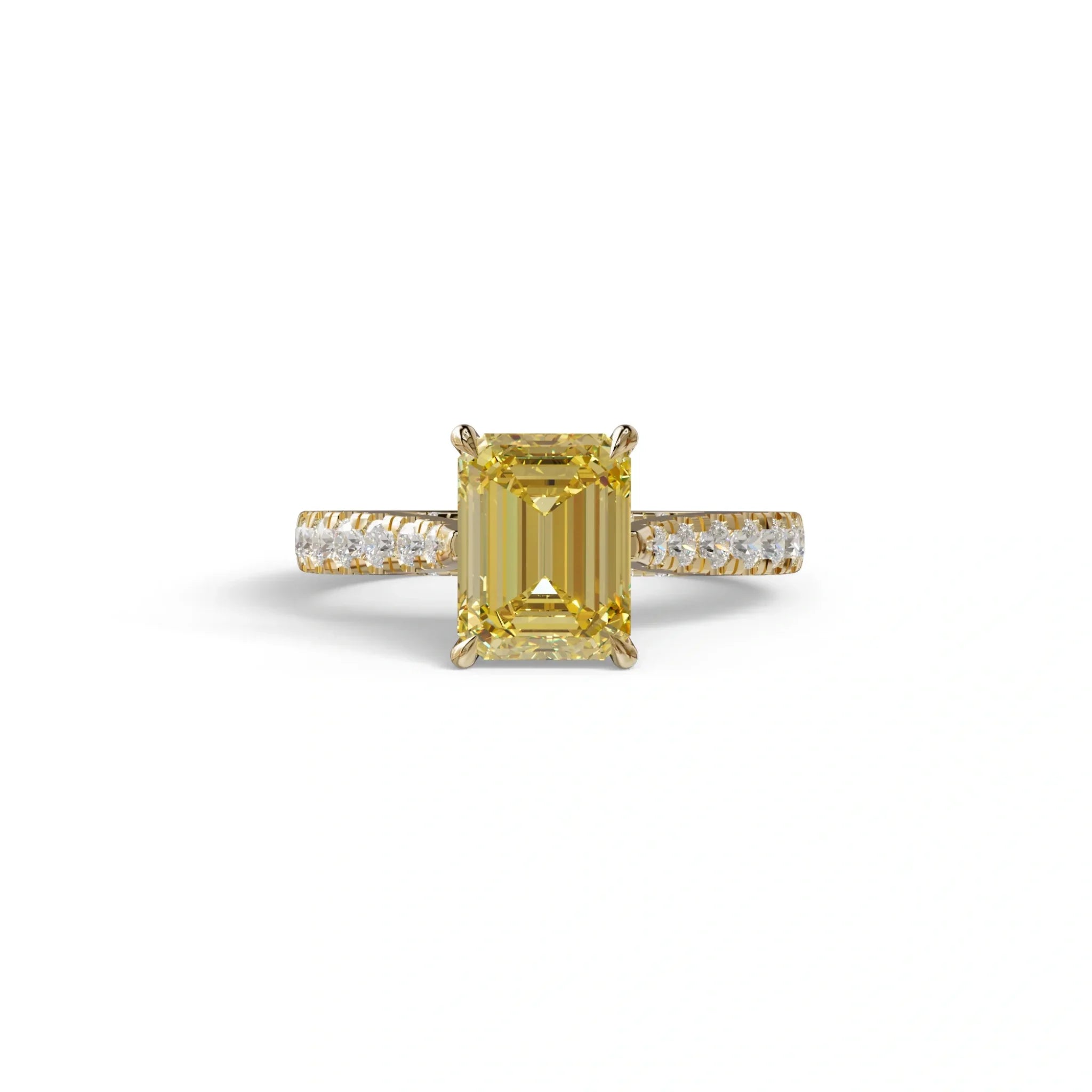 2 Carat Yellow Emerald Cut Hidden Halo & Pave Lab Diamond Ring - Siara - 10K Solid Gold / Yellow Gold