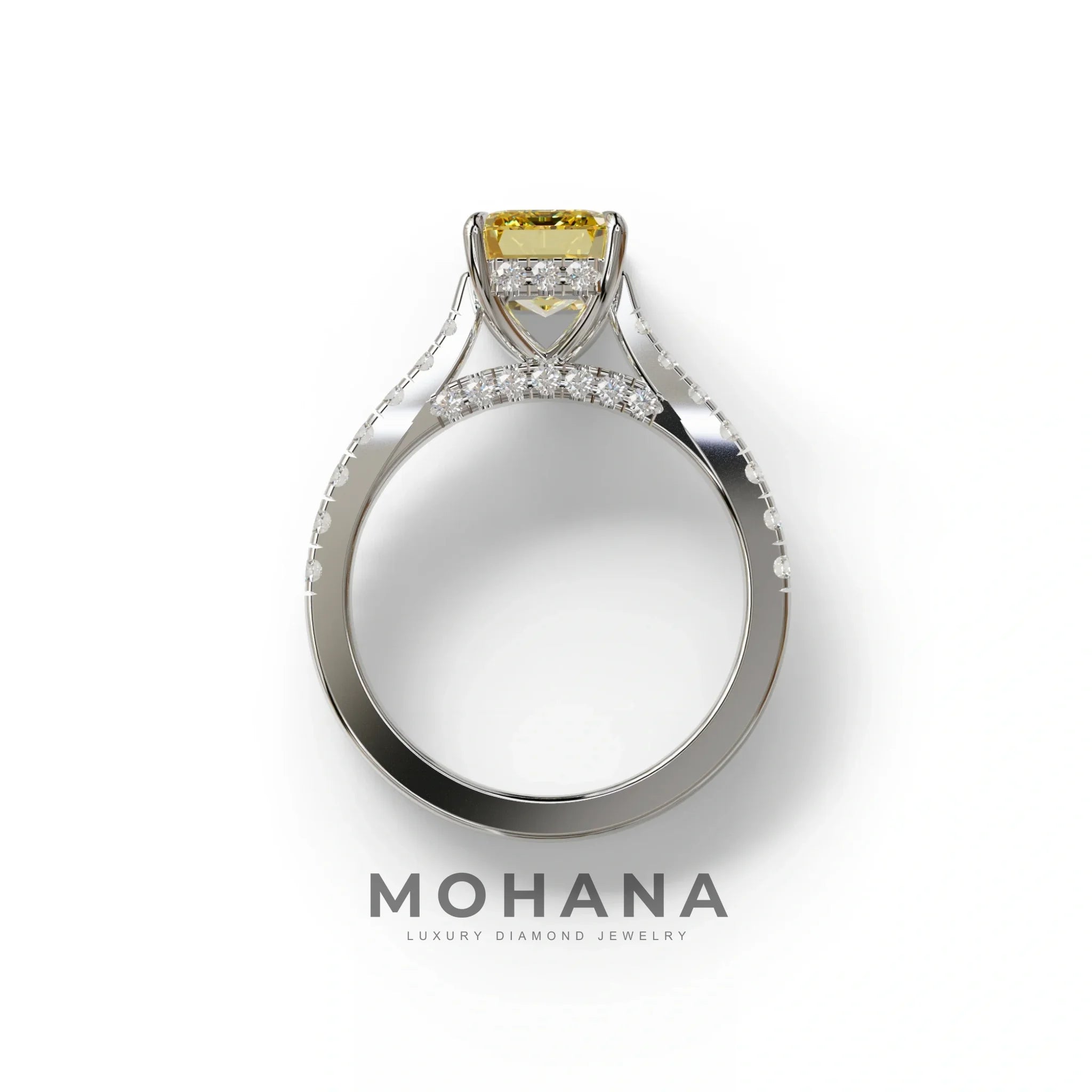 2 Carat Yellow Emerald Cut Hidden Halo & Pave Lab Diamond Ring - Siara