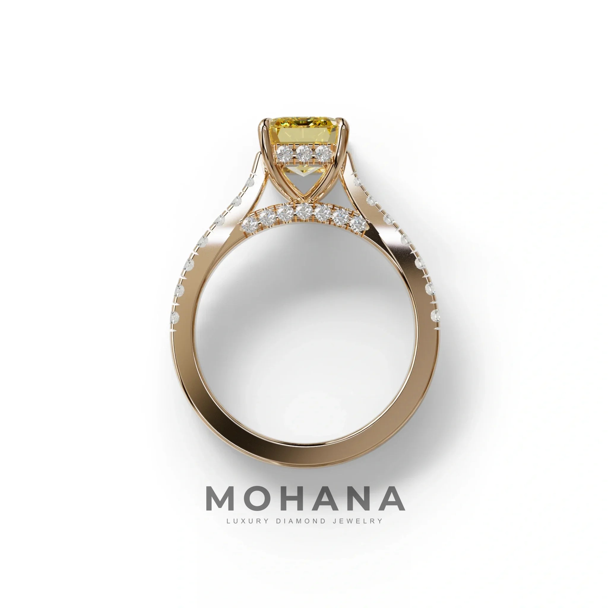 2 Carat Yellow Emerald Cut Hidden Halo & Pave Lab Diamond Ring - Siara