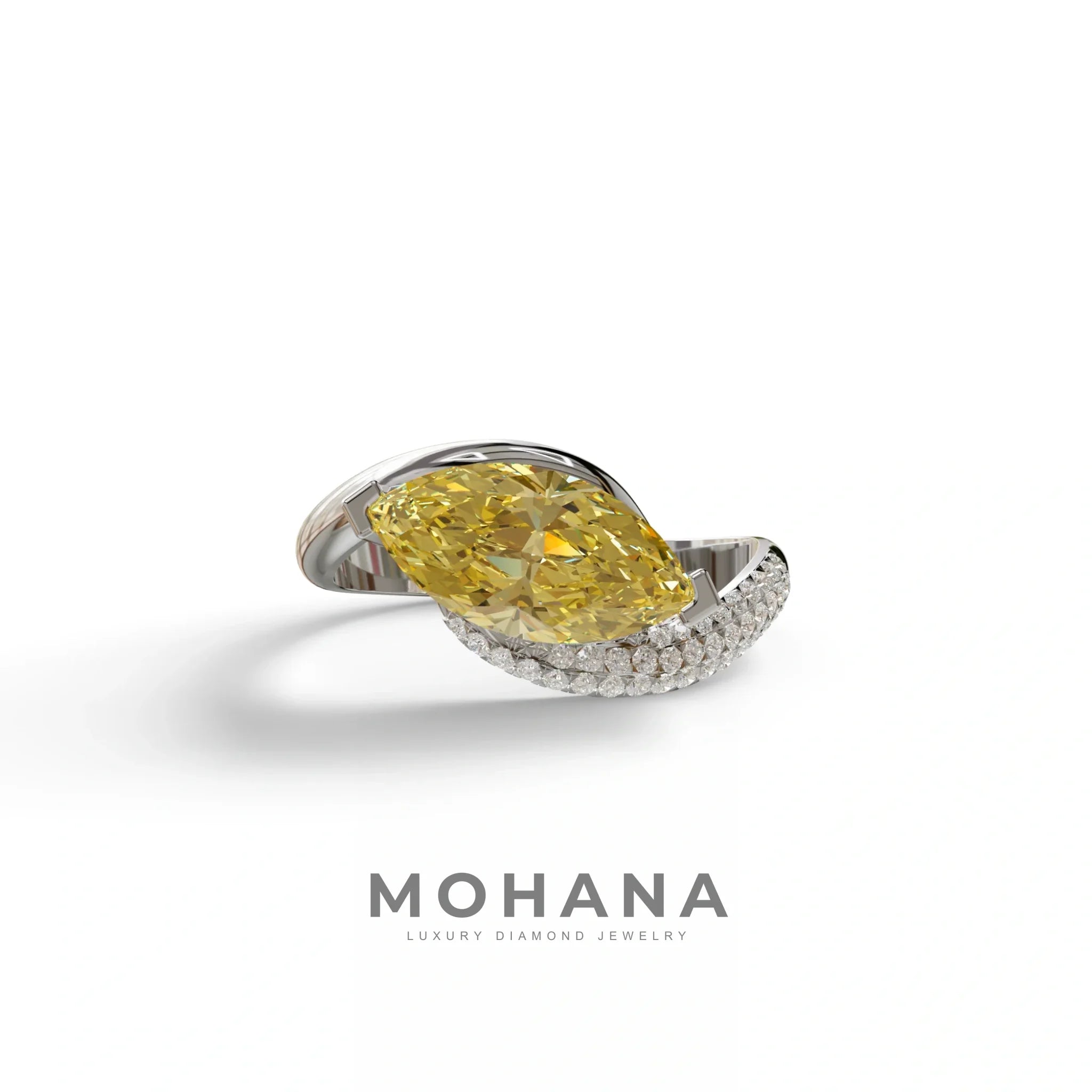 2 Carat Fancy Yellow Marquise Cut Lab Grown Diamond Engagement Ring - Maya - 10K Solid Gold / White Gold