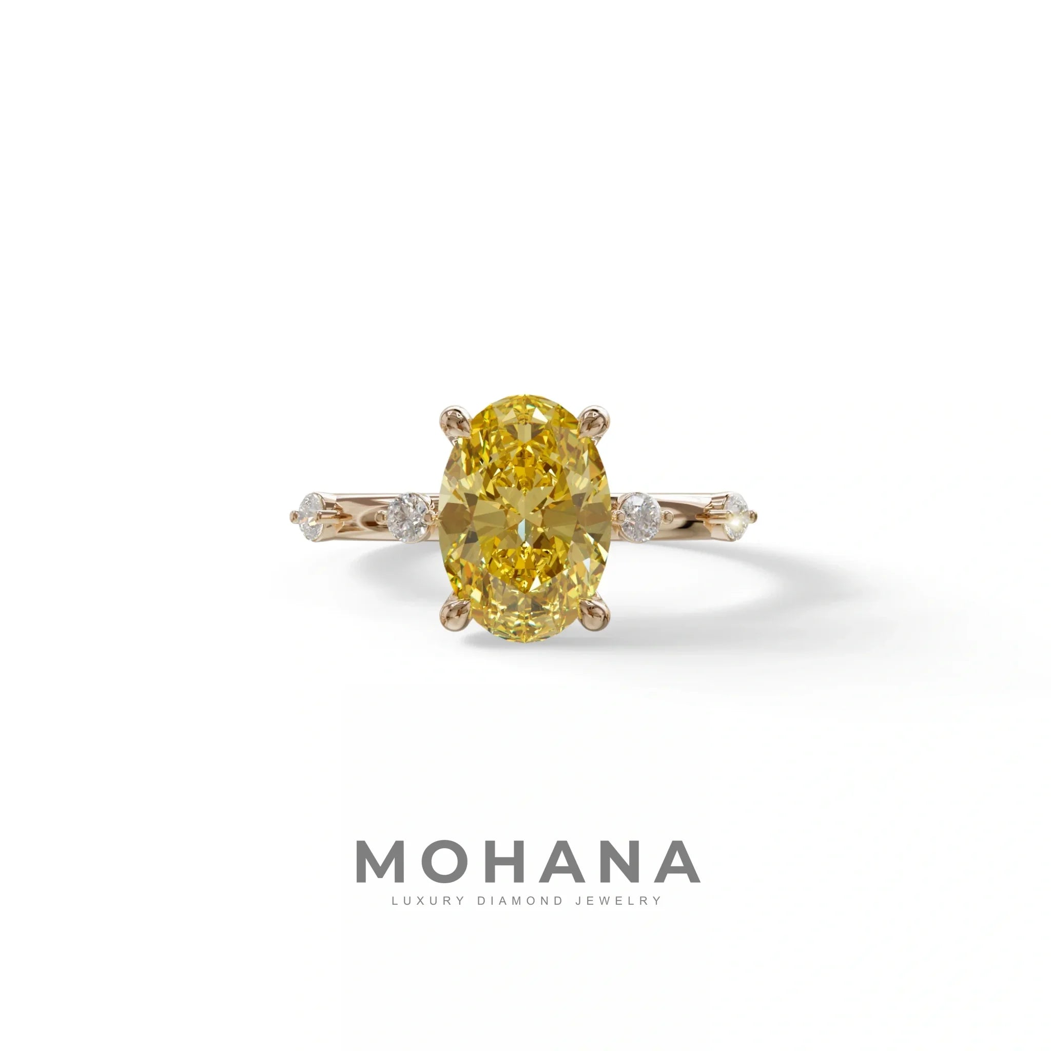 2 Ct Yellow Oval Cut Lab Diamond In Space-Chanel Setting Ring - Celestial - 10K Solid Gold / Rose Gold