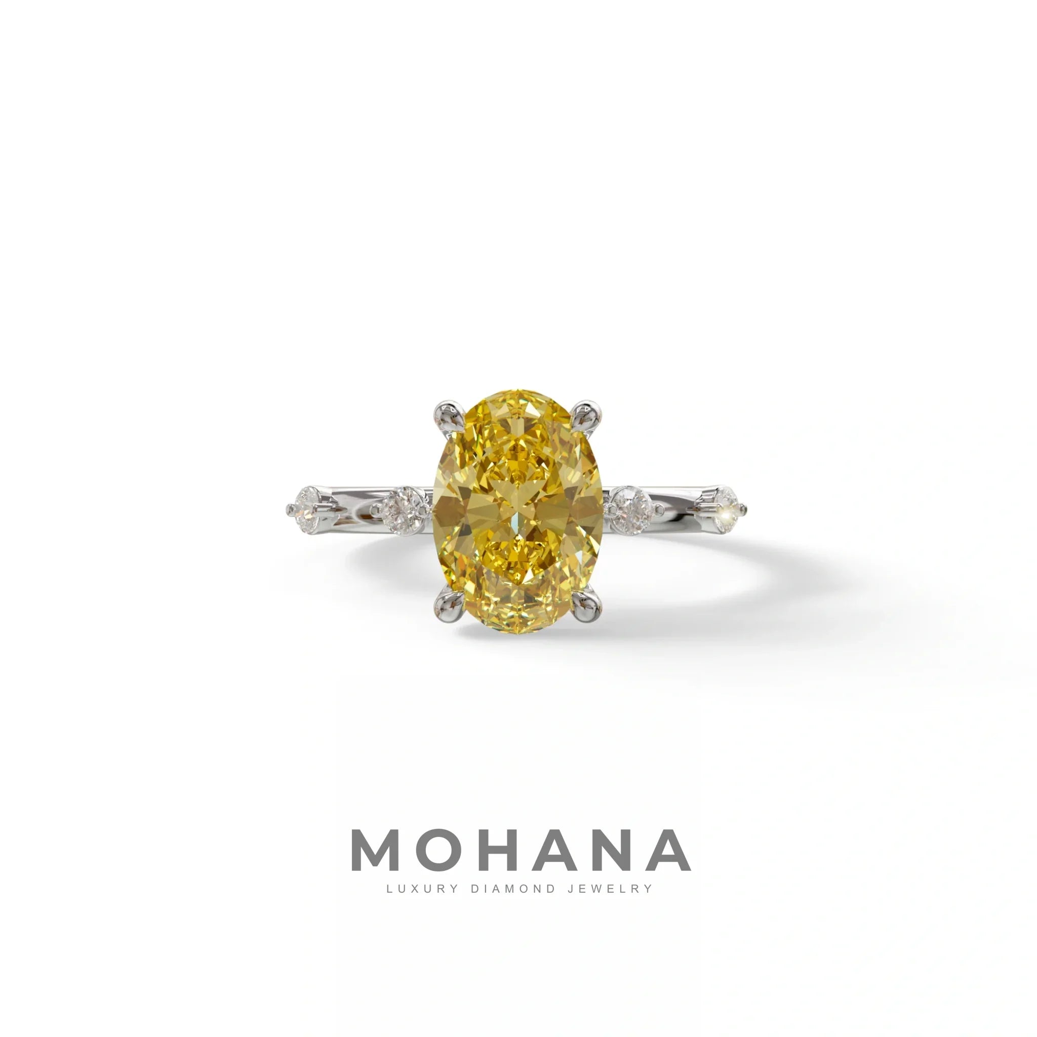 2 Ct Yellow Oval Cut Lab Diamond In Space-Chanel Setting Ring - Celestial - 10K Solid Gold / White Gold