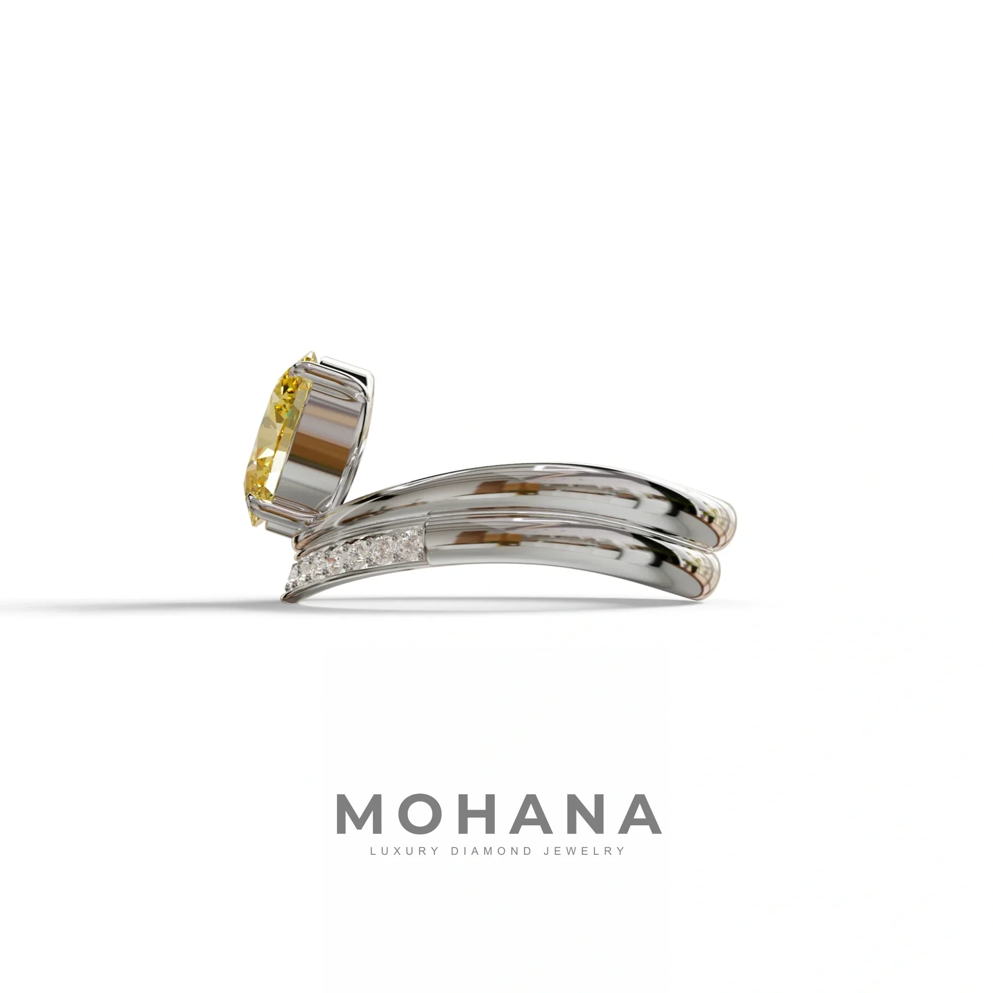 2 Carat Fancy Yellow Oval Cut Lab Grown Diamond Ring | Curve Setting - Brilliance
