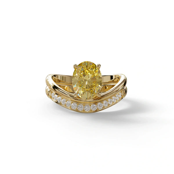2 Carat Yellow Lab Grown Diamond Engagement Ring – Oval Cut Halo | Brilliance