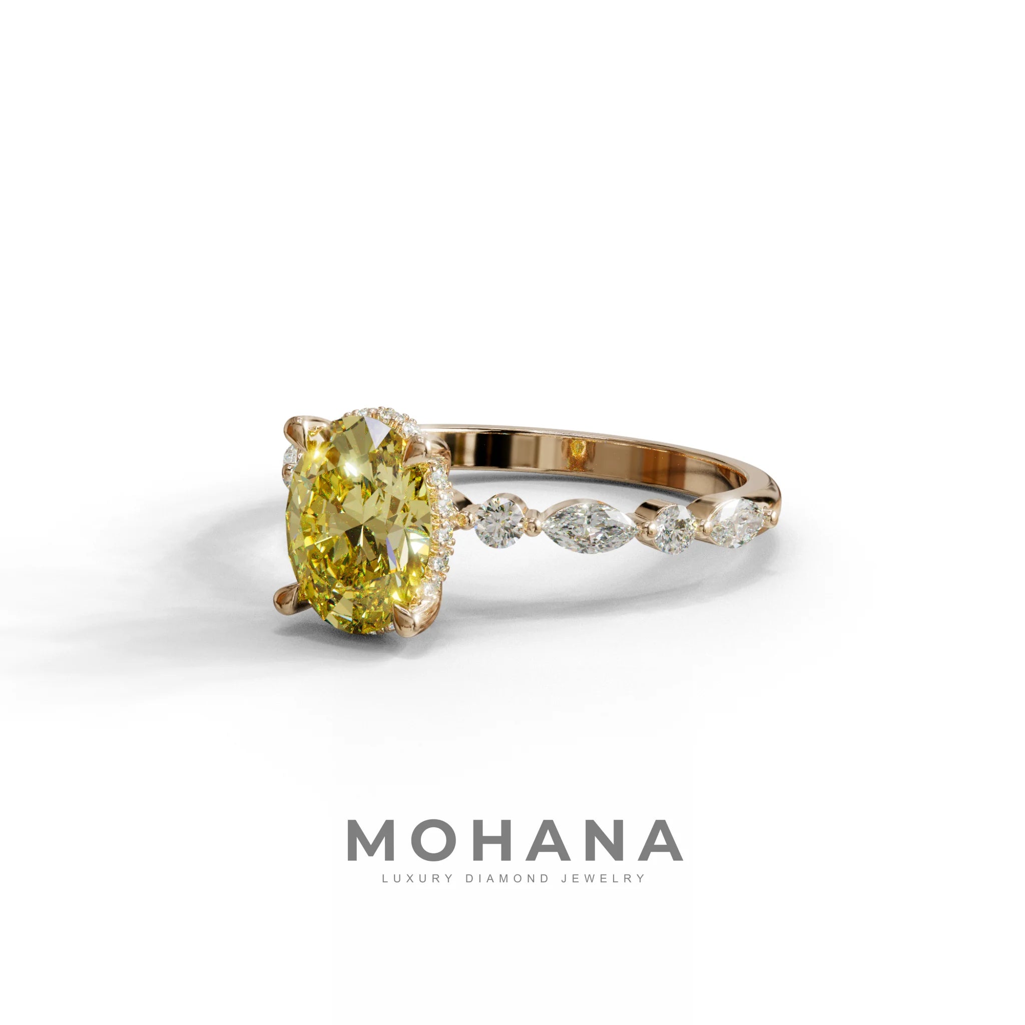 2 Carat Yellow Oval Cut Hidden Halo & Pave Lab Diamond Ring - Laina