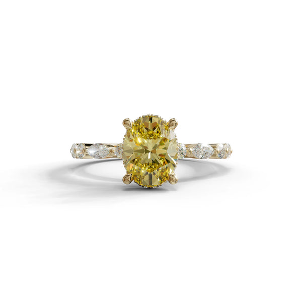2 Carat Yellow Lab Grown Diamond Engagement Ring – Oval Cut Hidden Halo