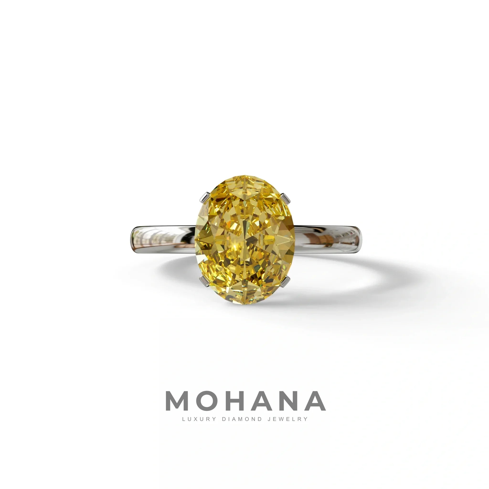 2ct Oval solitaire Diamond Ring Yellow Color Lab Diamond Engagement Ring - Eira - 10K Solid Gold / White Gold